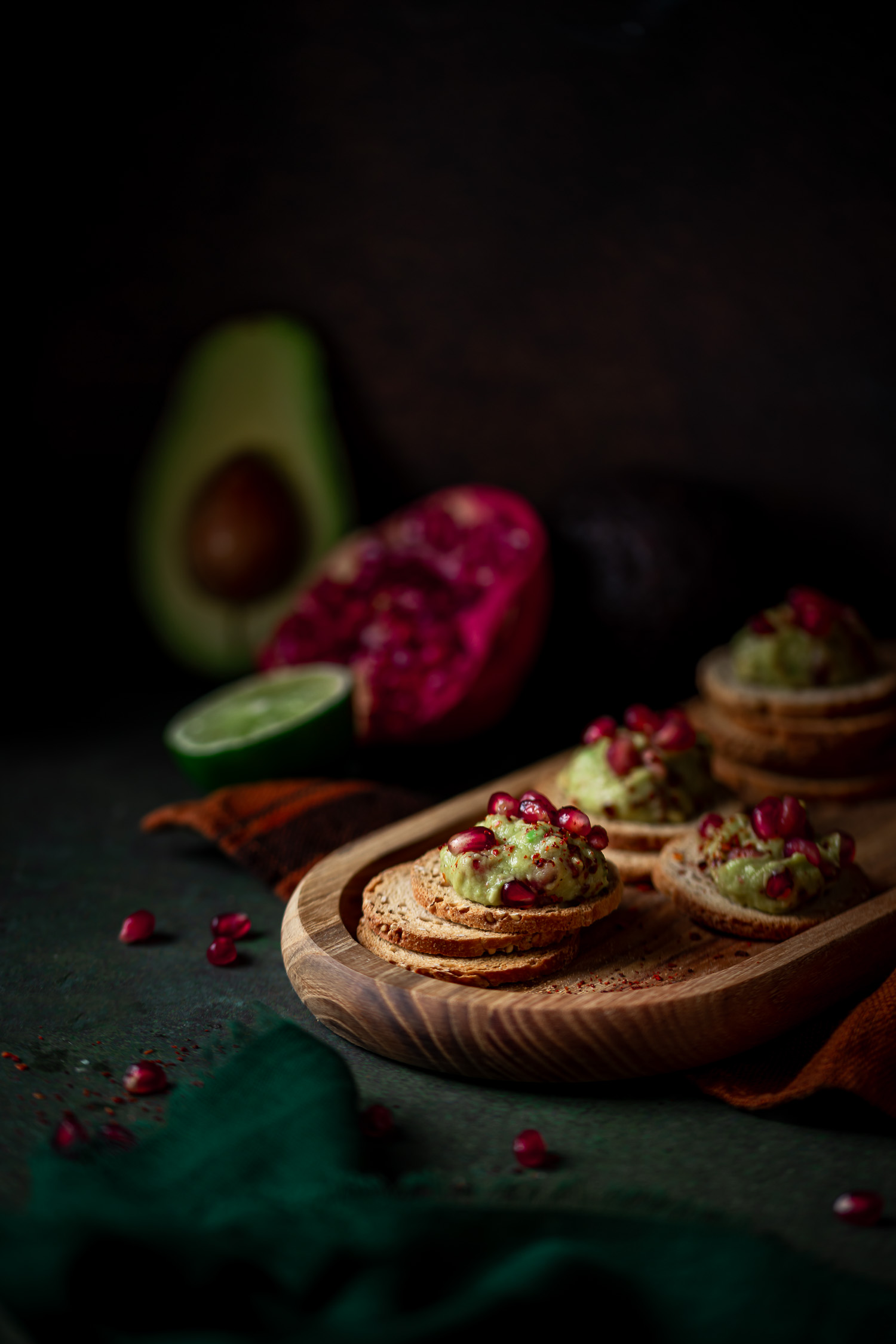 Vegan Avocado festive bites with pomegranate