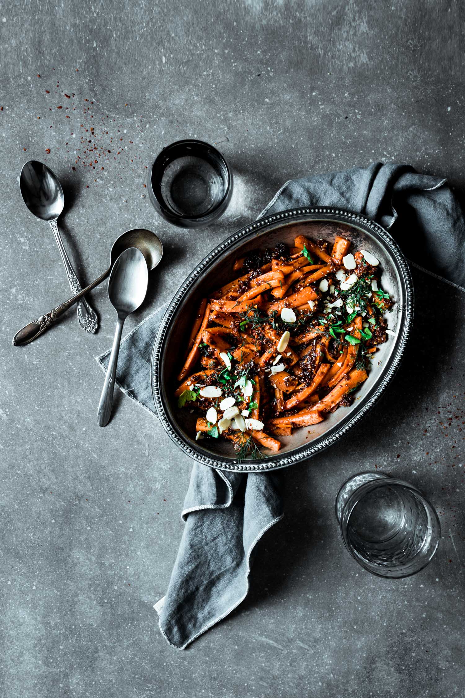 Roasted apricot carrots in serving dish