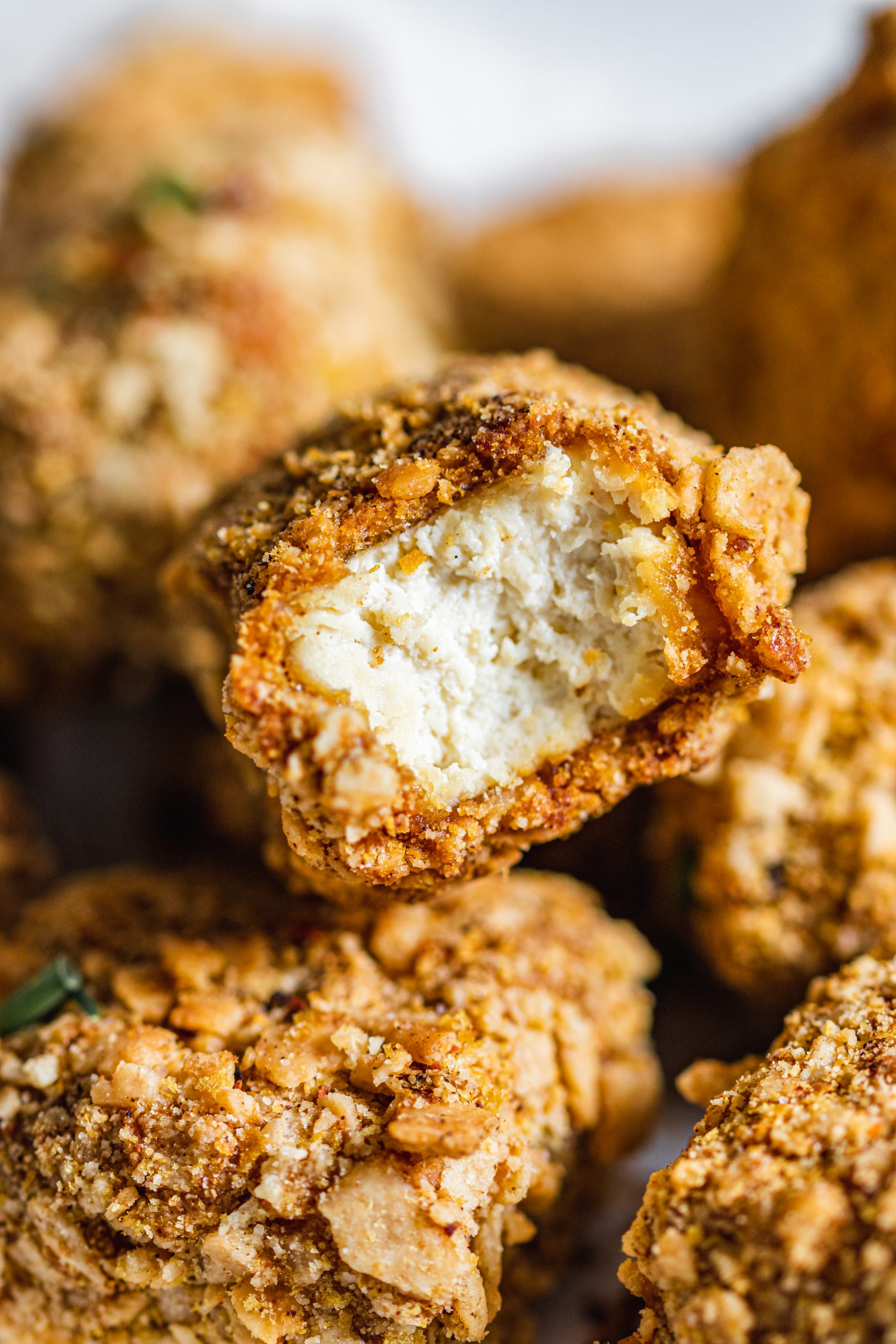 Closeup of vegan tofu nugget