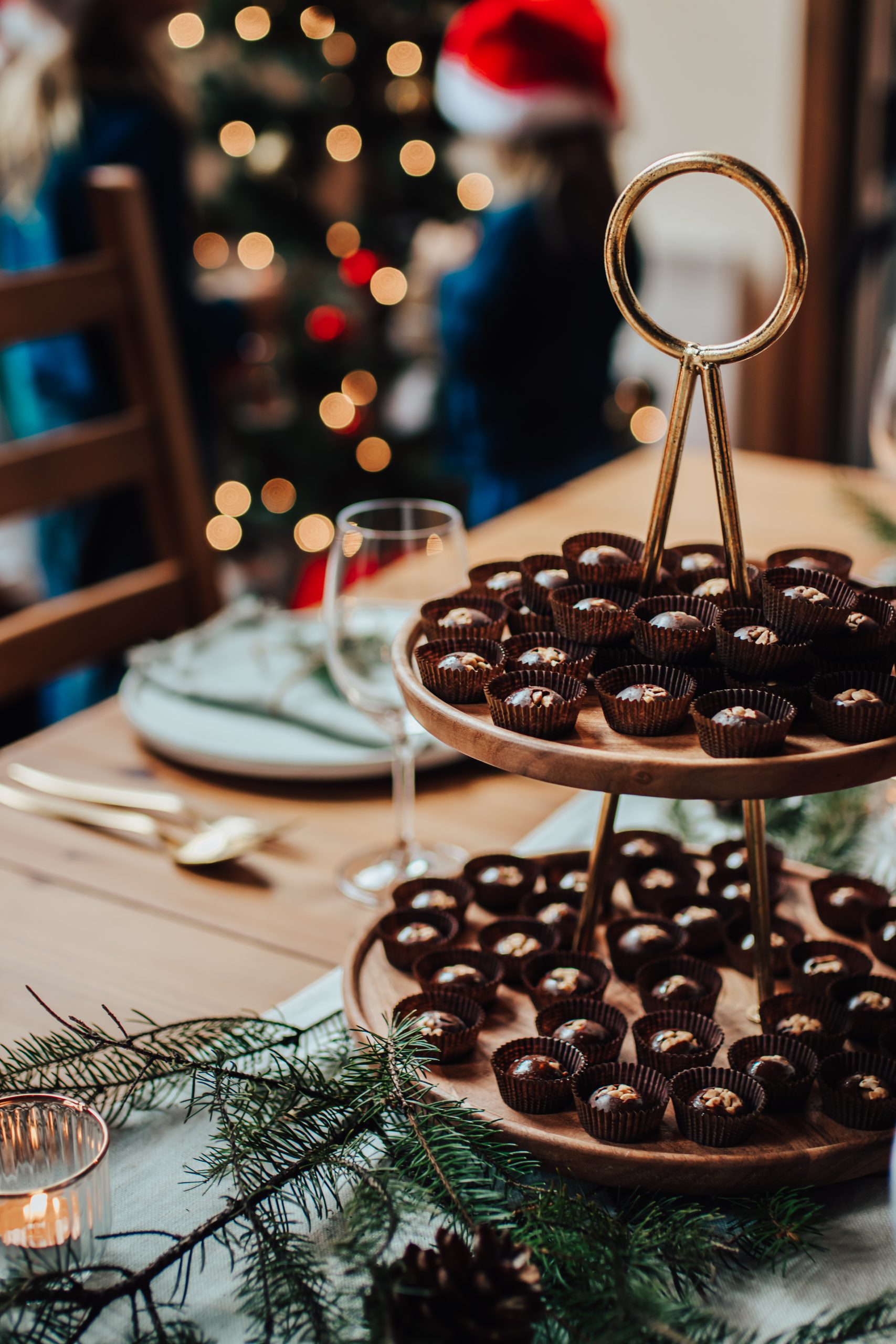 Chocolate truffles with holiday background