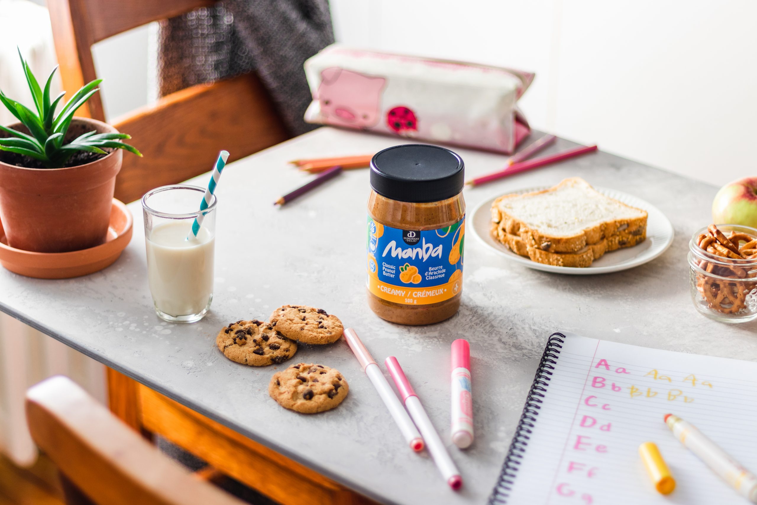 After school setup with peanut butter, cookies, and p&j sandwiches