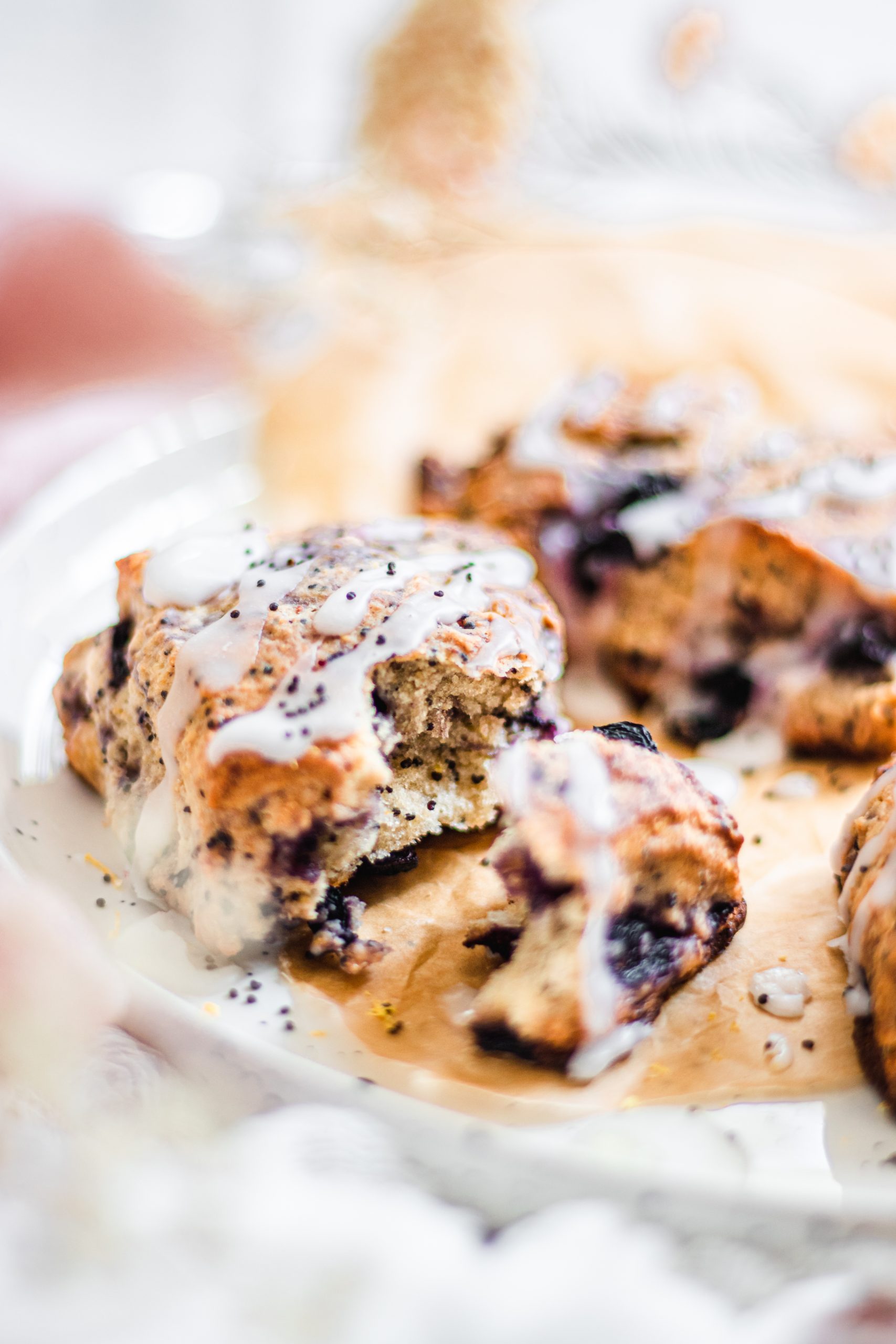 Blueberry and poppy seed scones on a plate