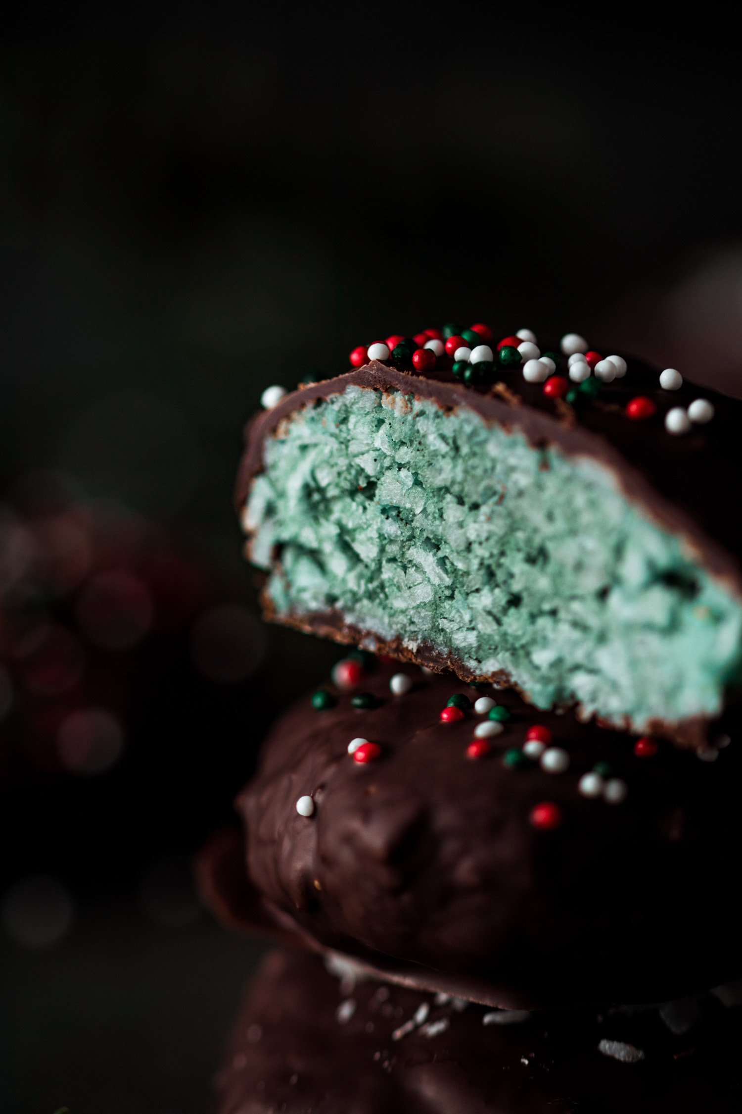 Close up of filling of chocolate peppermint patty