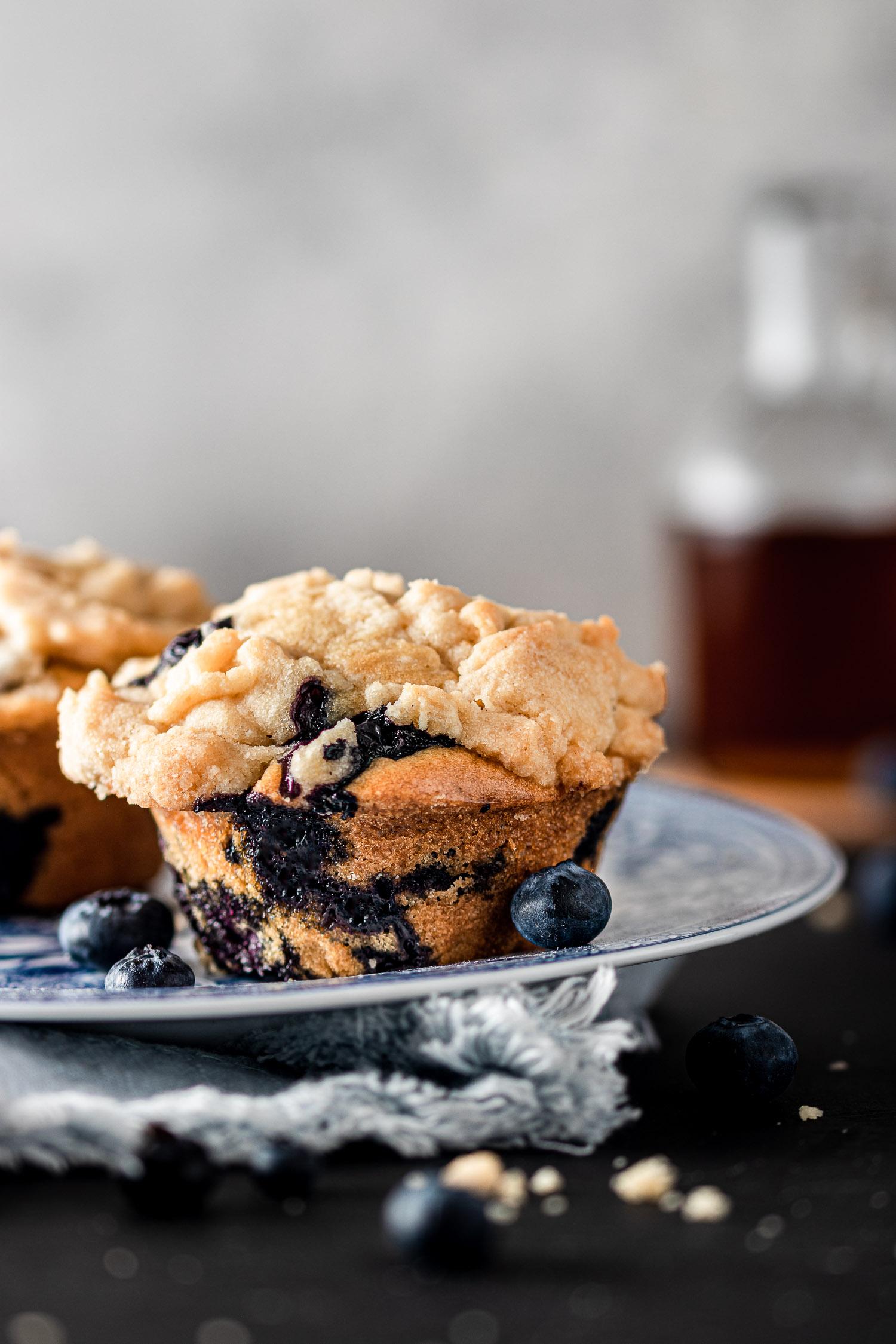 Blueberry Streusel Muffin on a plate.