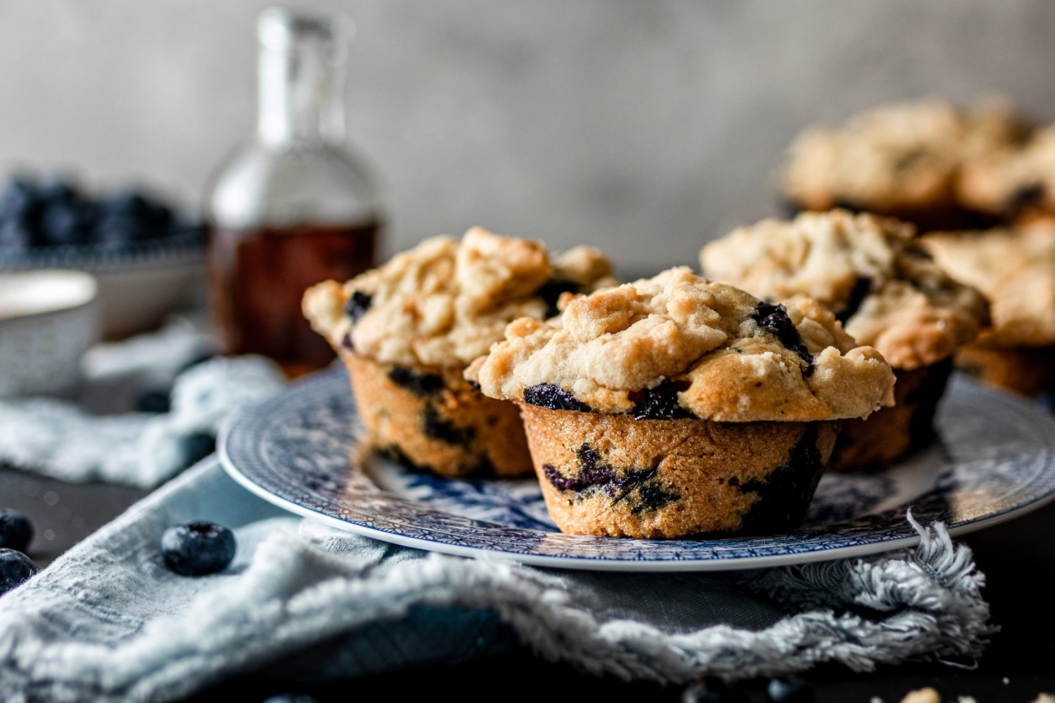 Maple Blueberry Muffins on a Plate.