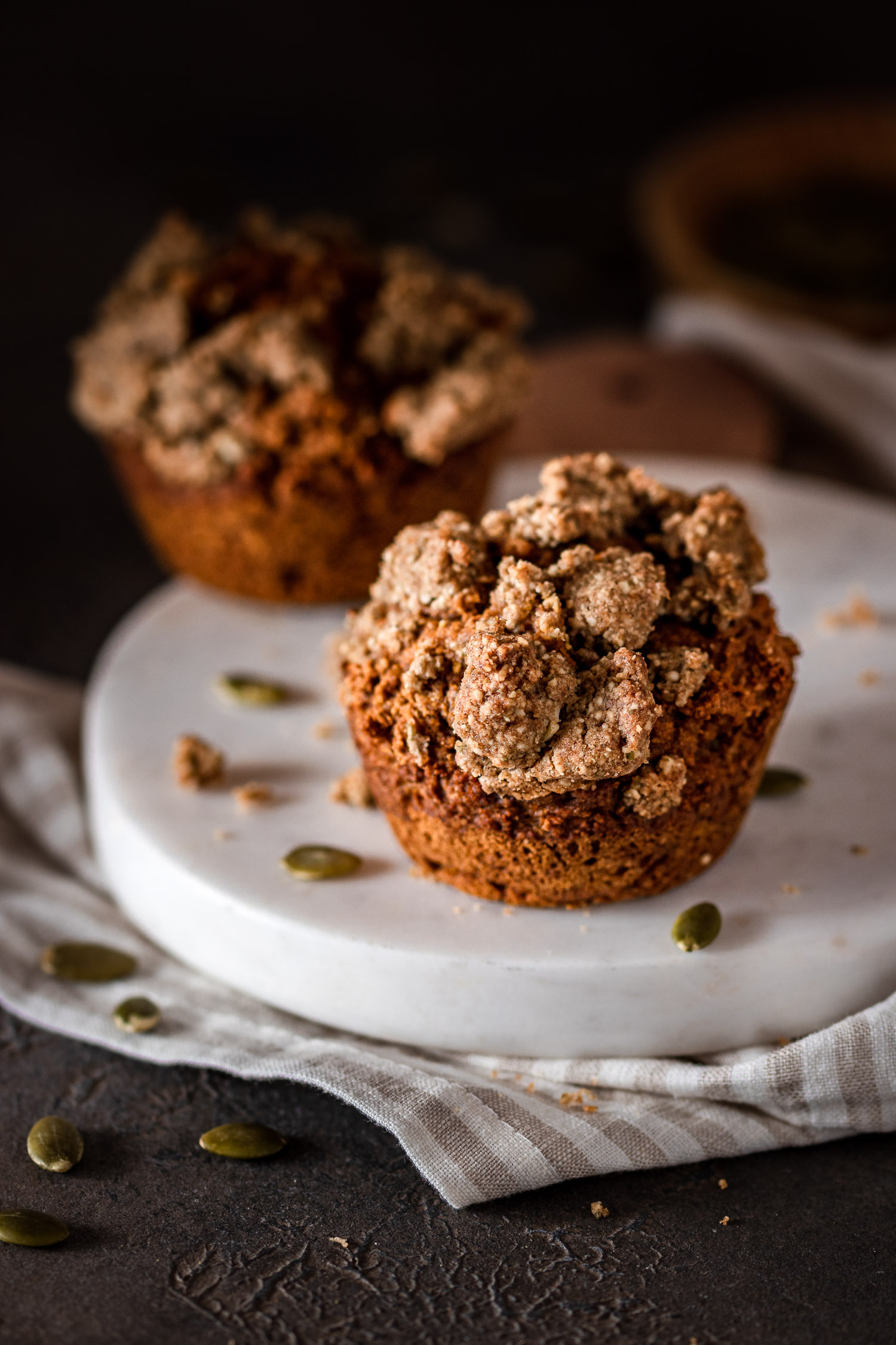 Full pumpkin muffin standing upright