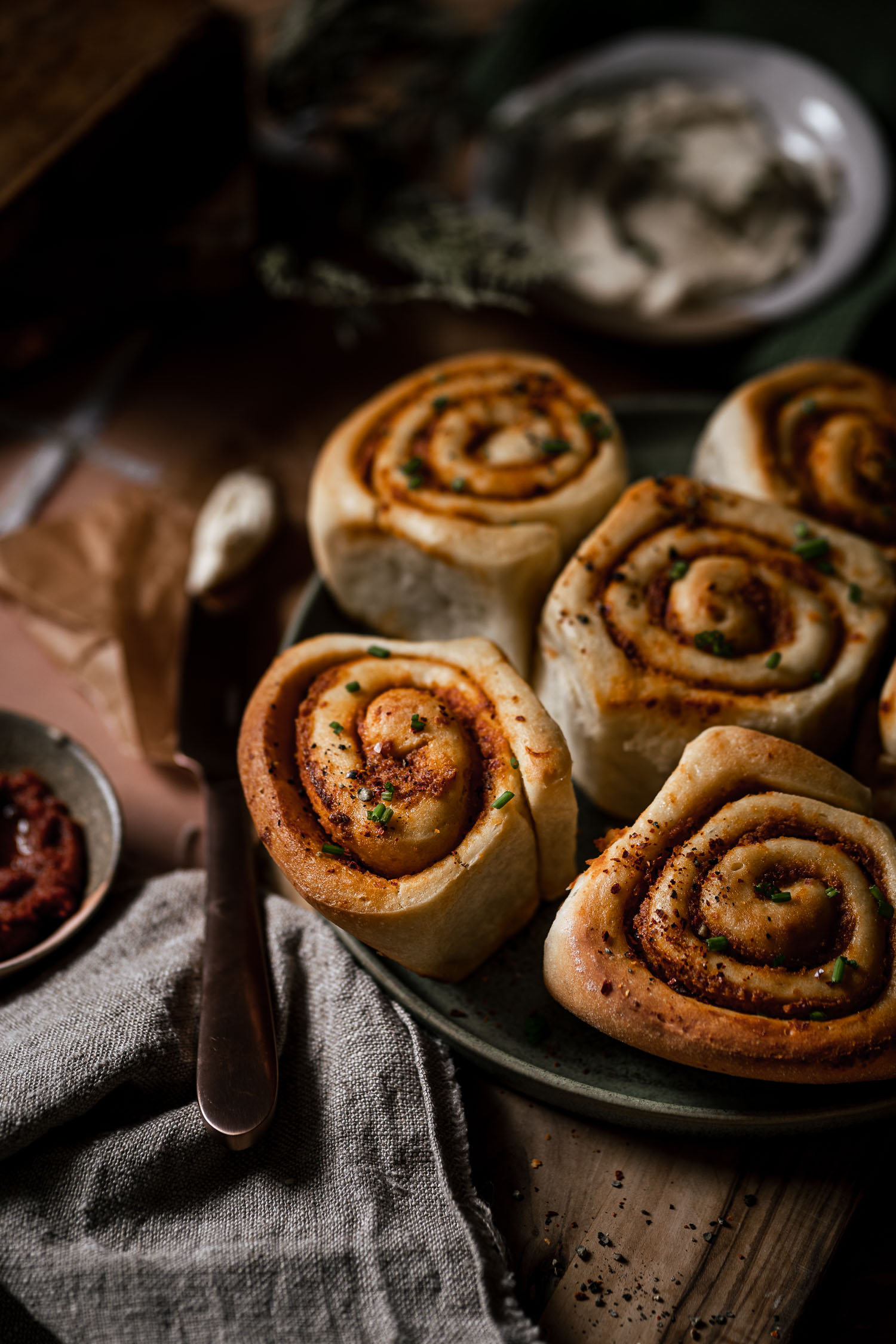 Closeup of sundried tomato roll
