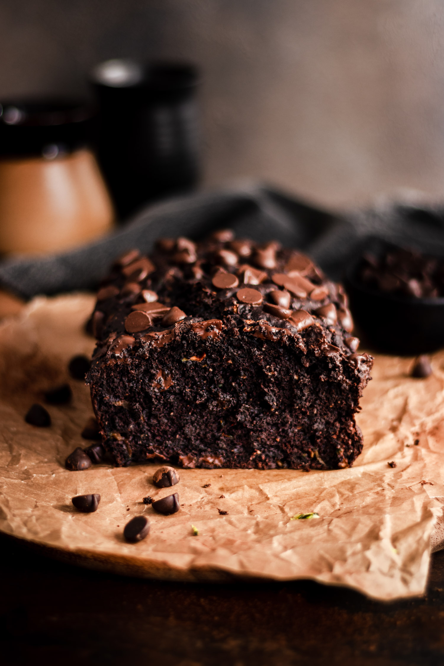 Double Chocolate zucchini loaf sliced.