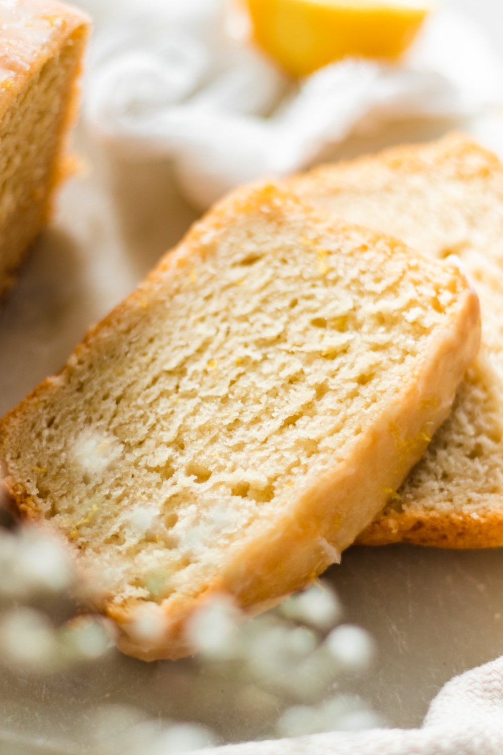 Closeup of lemon pound cake