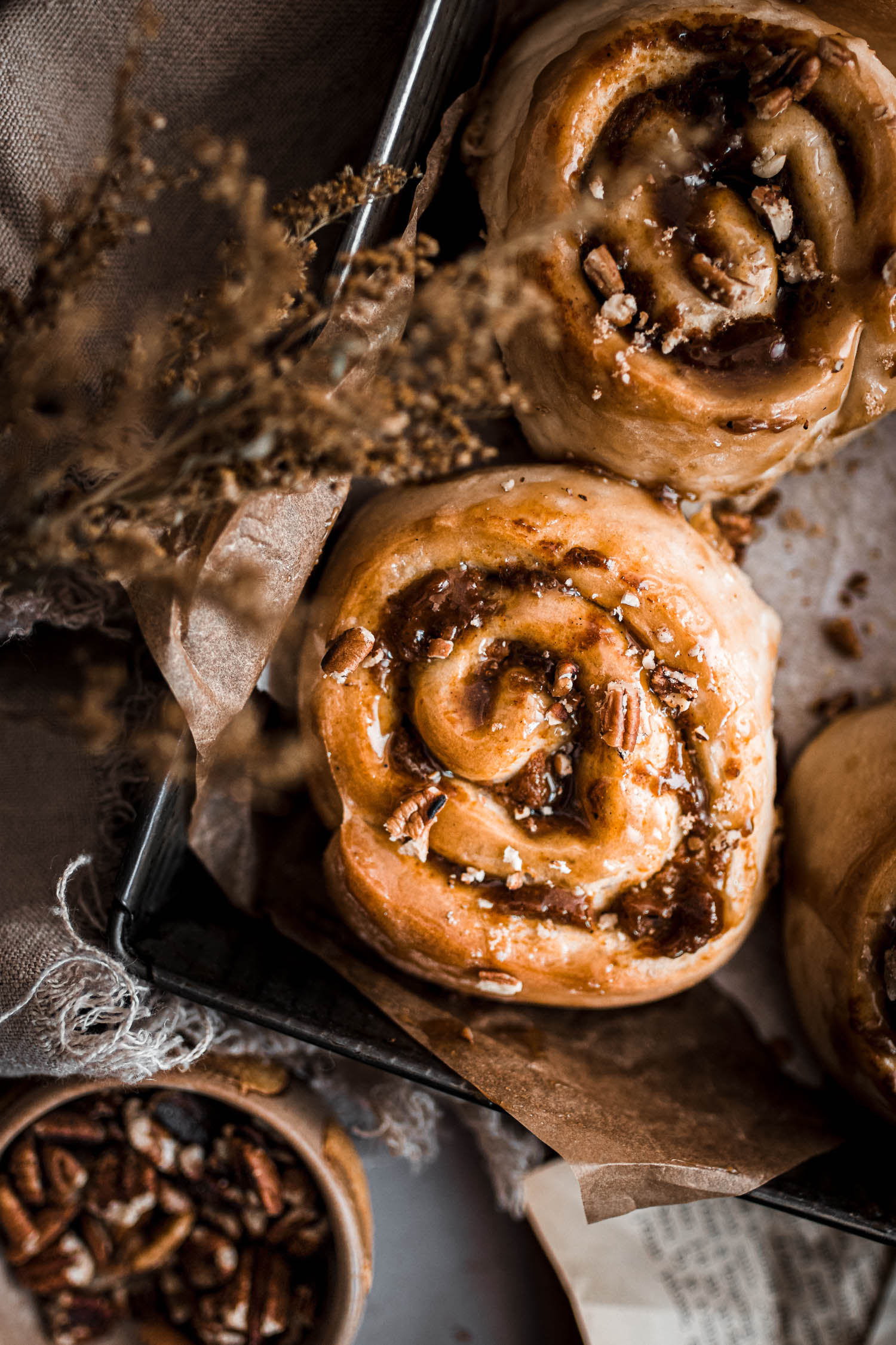Overhead closeup of pumpkin butter roll