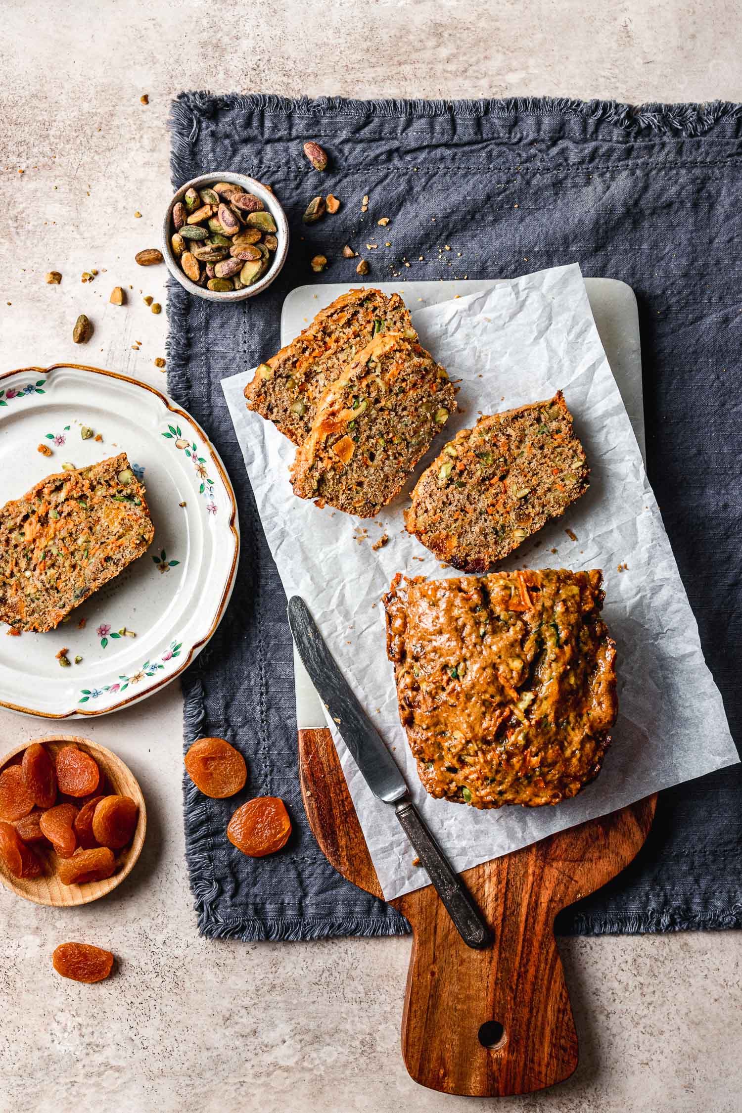 Zucchini Carrot Bread loaf sliced.