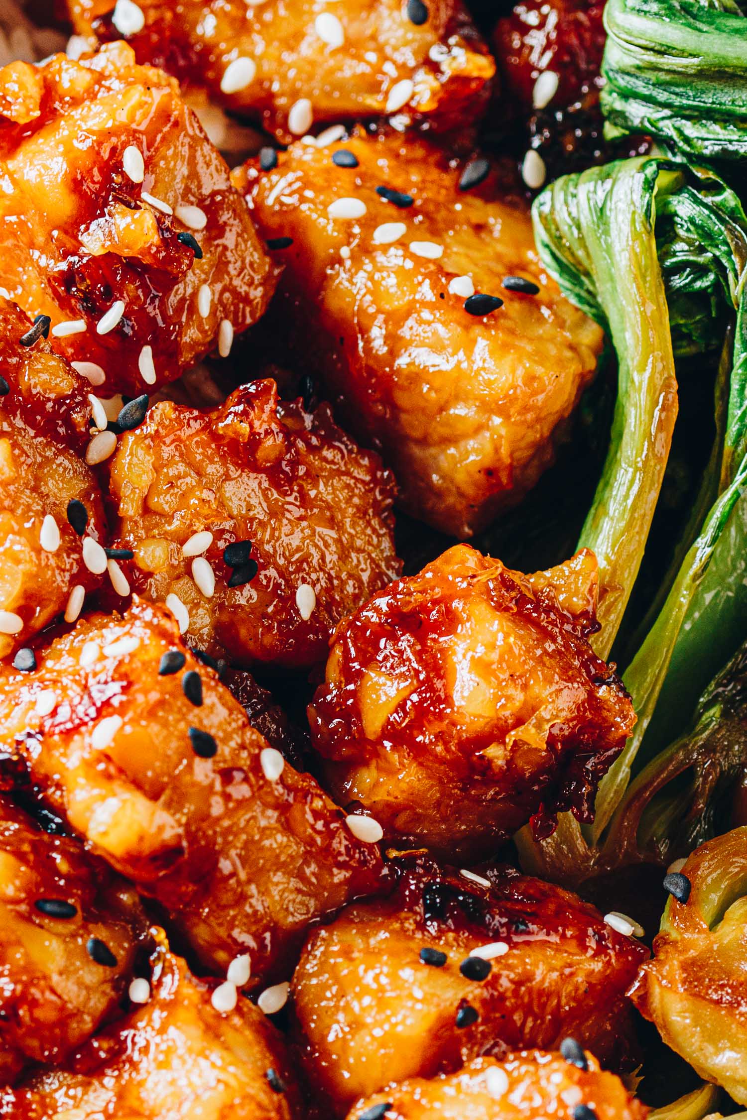 Closeup of Apricot Glazed Tempeh Texture