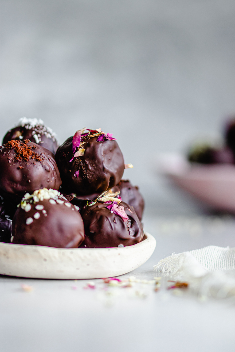 Cardamom and Coffee Dark Chocolate Truffles on plate