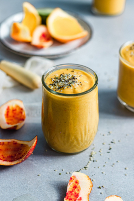 Creamy Butternut Squash and Orange Smoothie topped with chia seeds and hemp hearts
