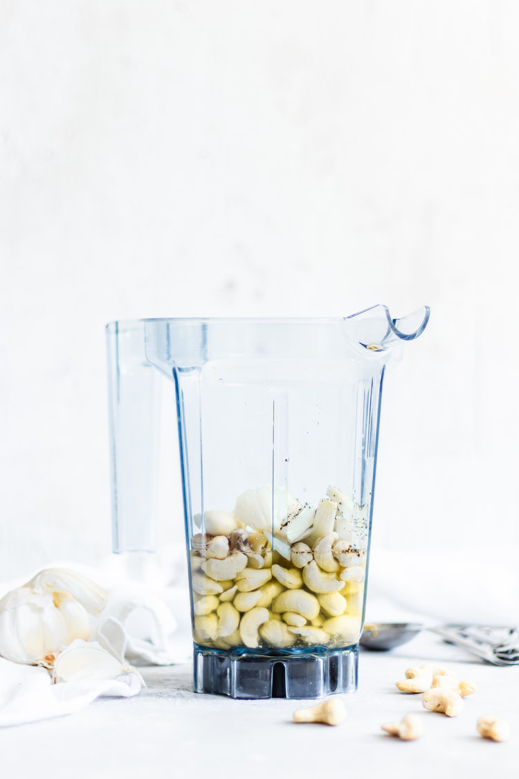 All dressing ingredients into a vitamix cup