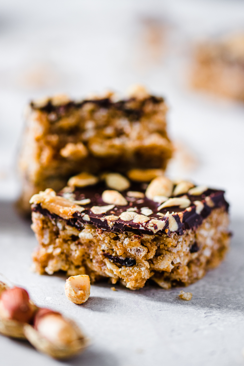 Closeup of Crispy Peanut Butter and Chocolate Squares