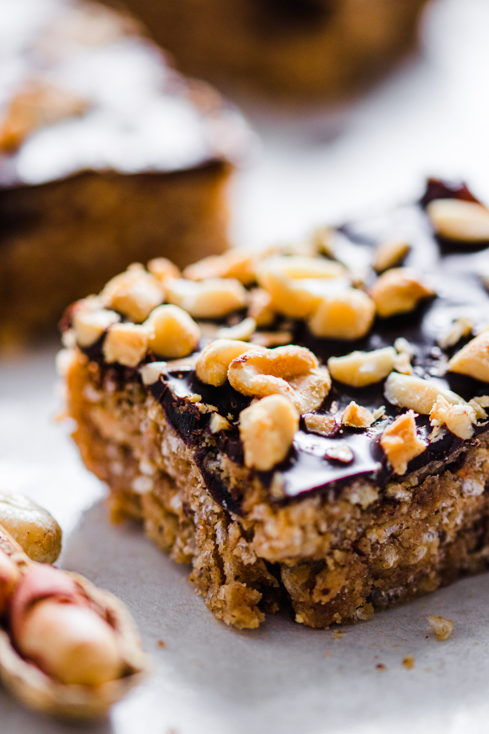 Closeup of Crispy Peanut Butter and Chocolate Squares