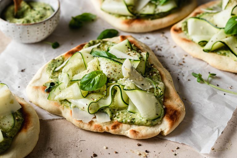 Shaved Zucchini Flatbreads with Roasted Garlic Pesto Murielle Banackissa