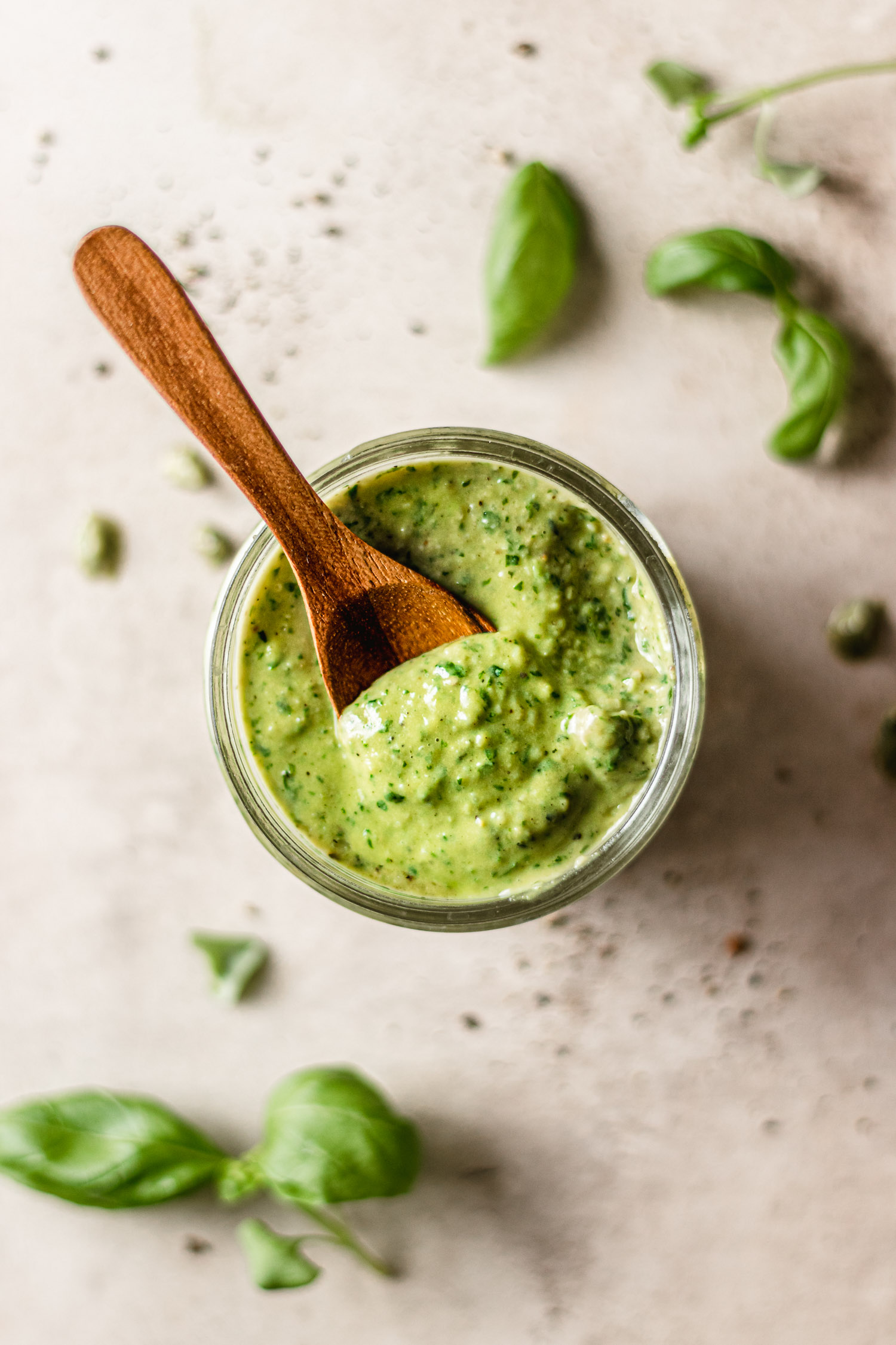 Closeup of roasted garlic pesto