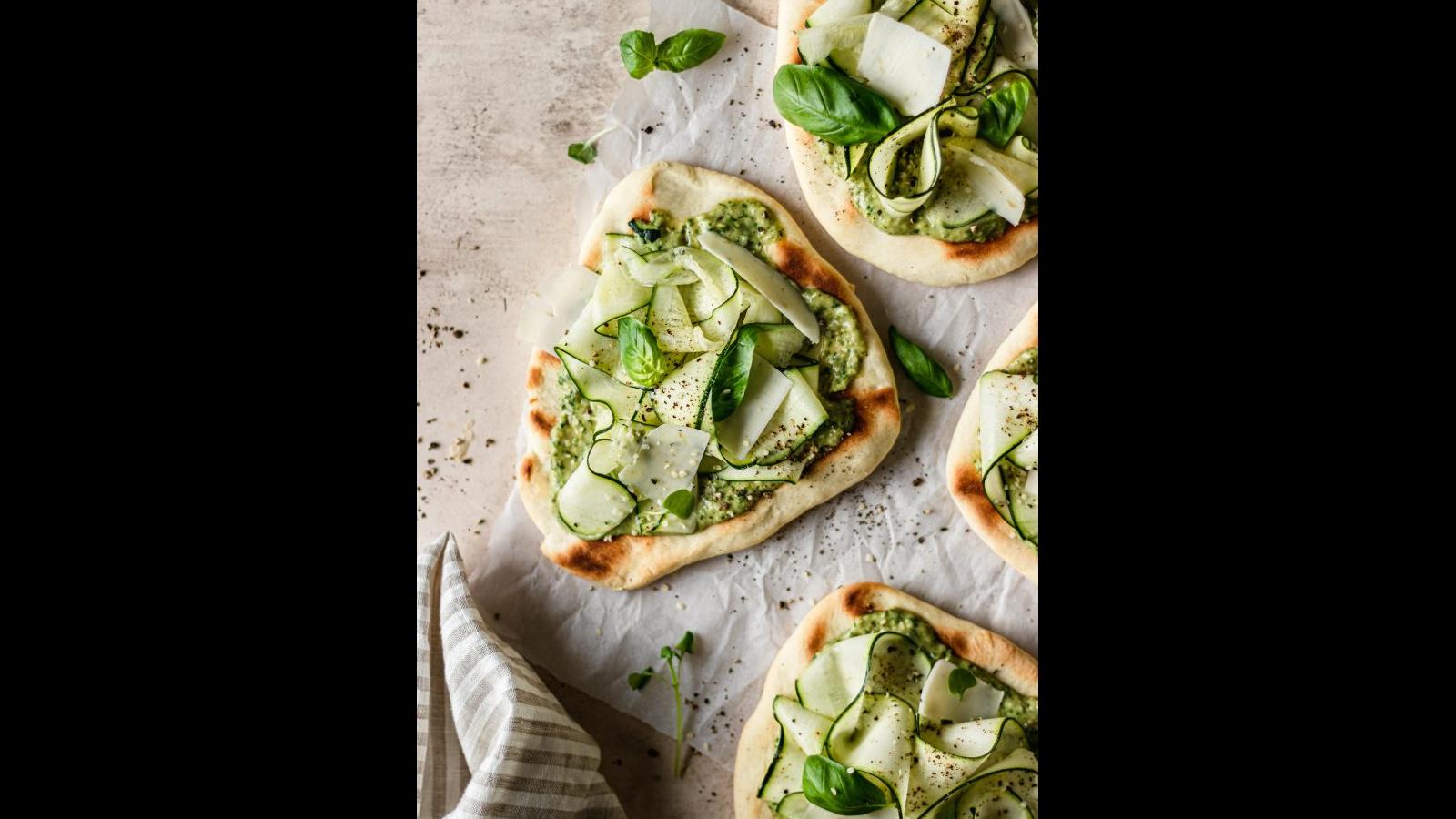 Shaved Zucchini Flatbreads with Roasted Garlic Pesto | Murielle Banackissa