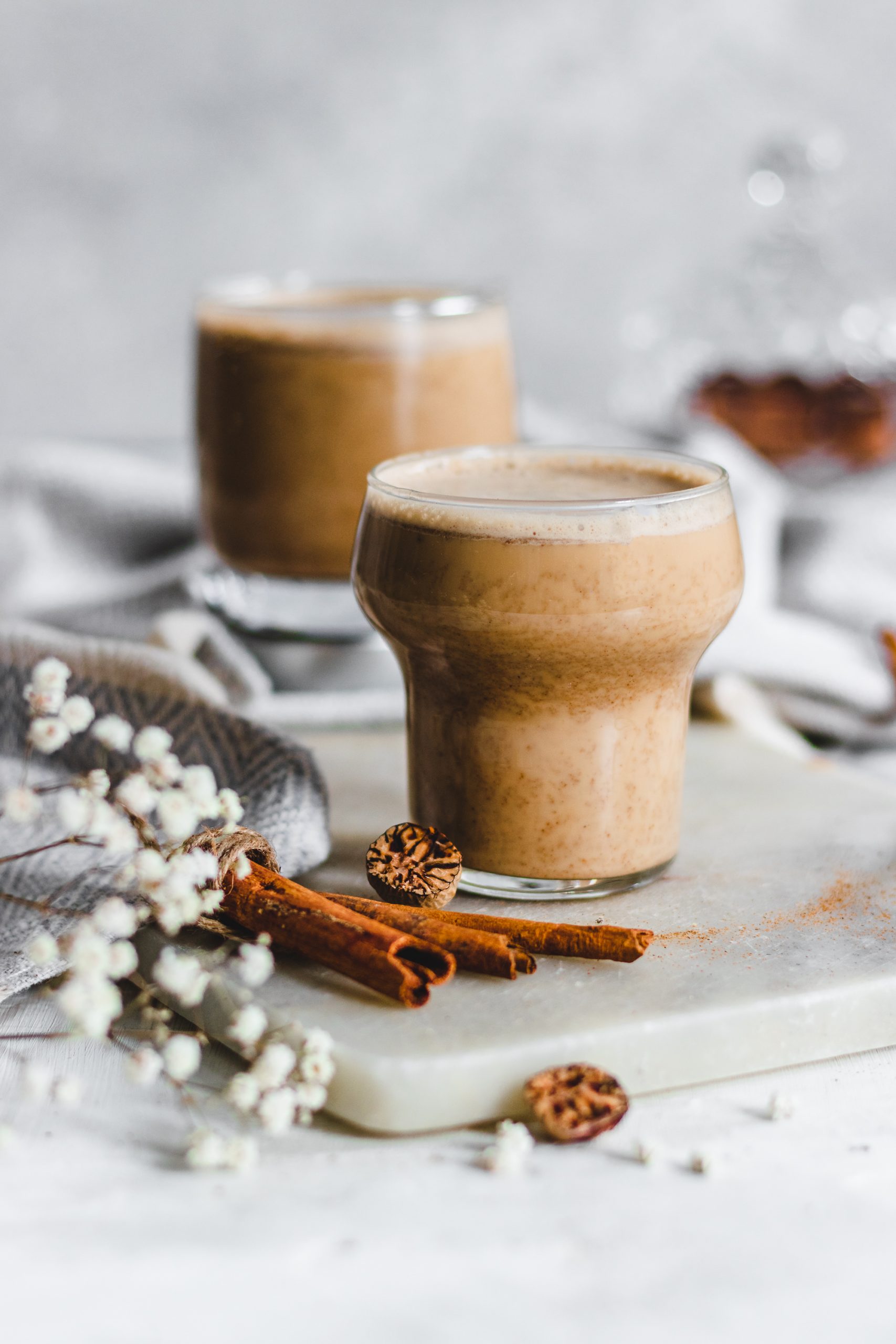 Spiced almond latte in a small glass