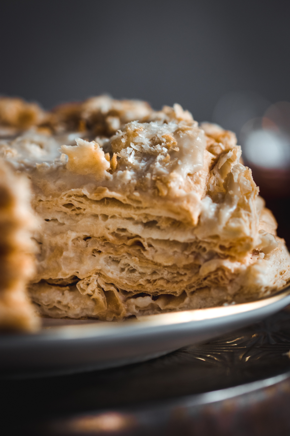 Closeup of texture of vegan napoleon cake