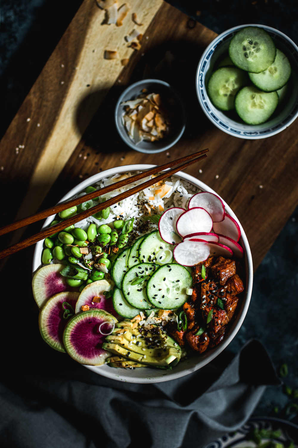 Overhead of poke bowl