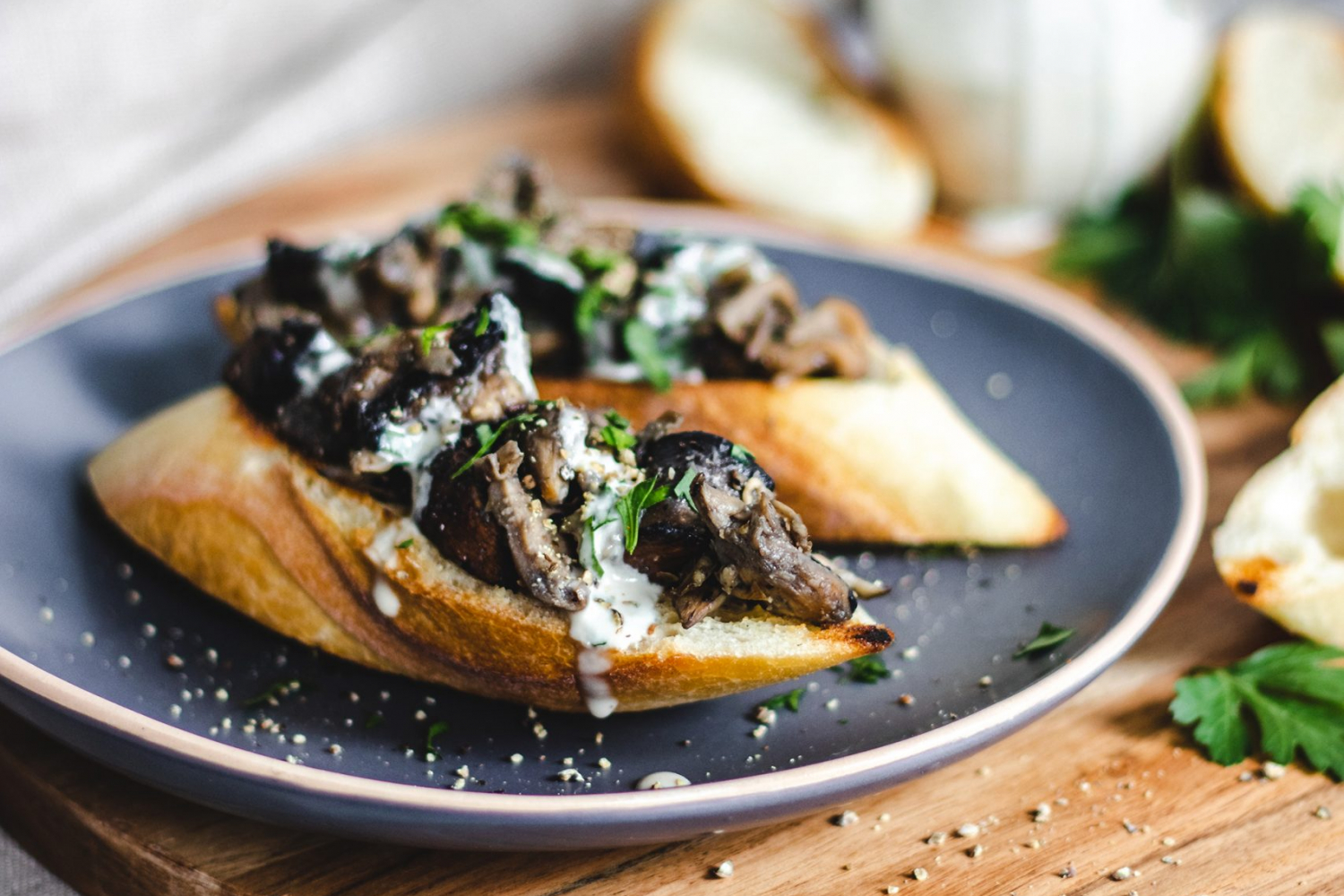 Miso Mushroom Toast with Tahini Parsley Drizzle