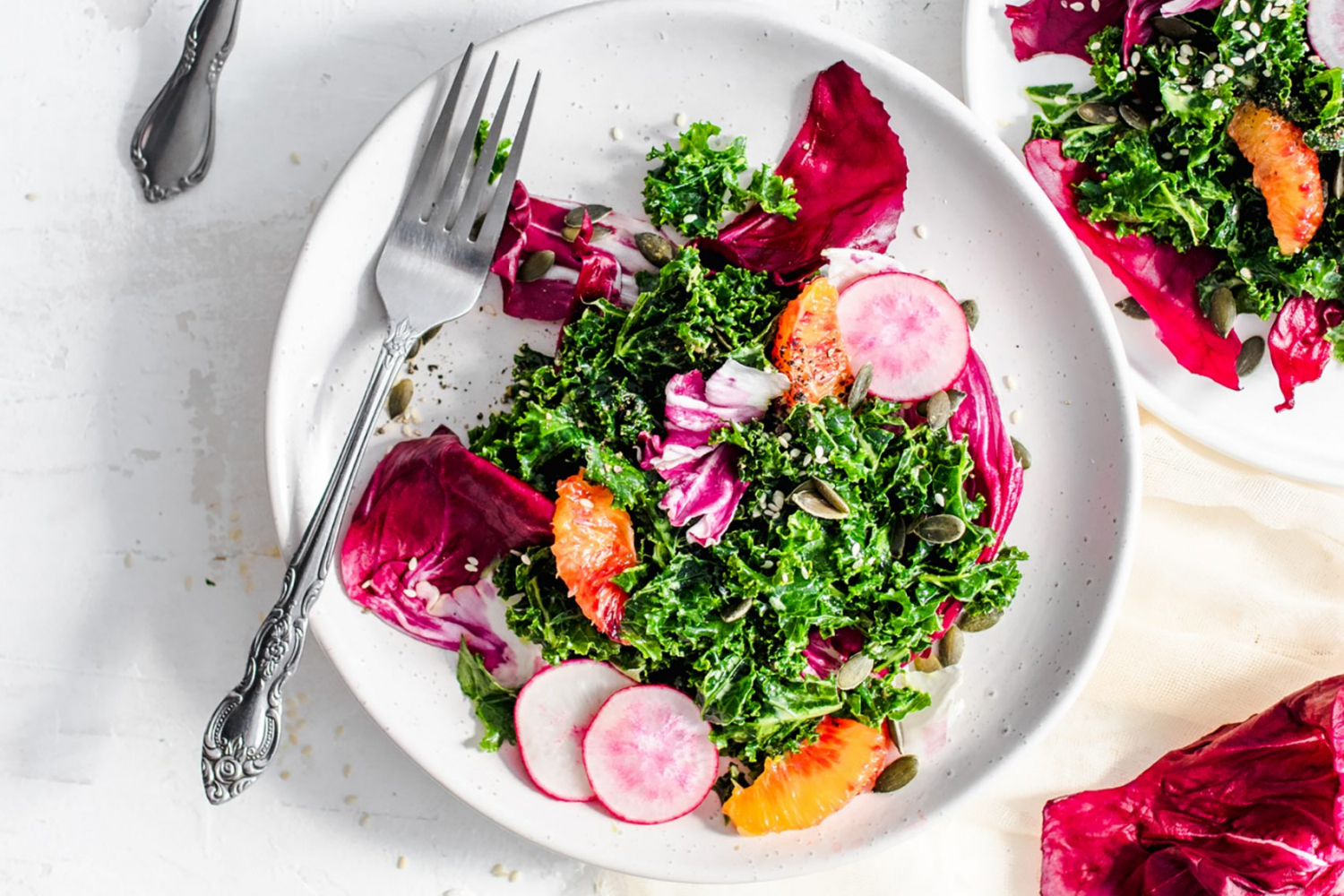 Overhead of Kale page-recipe-item Radicchio Salad with Tangy Grapefruit Dressing