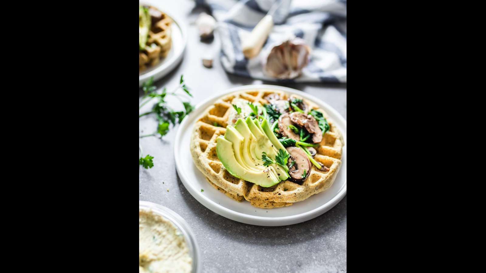Corn Meal Waffles with Sautéed Cremini Mushrooms and Spinach | Murielle Banackissa