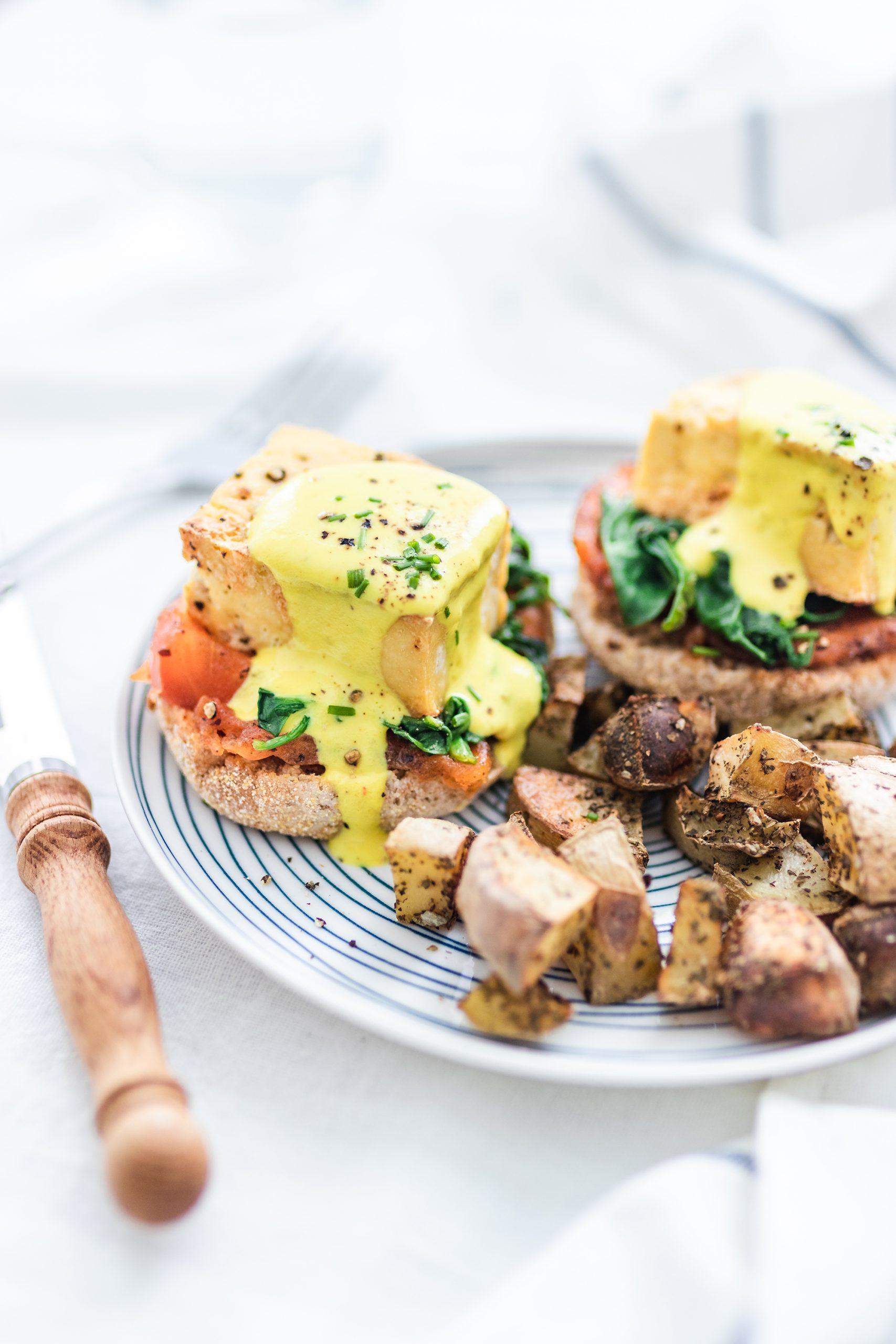 egan Eggs Benedict with silky nut free hollandaise