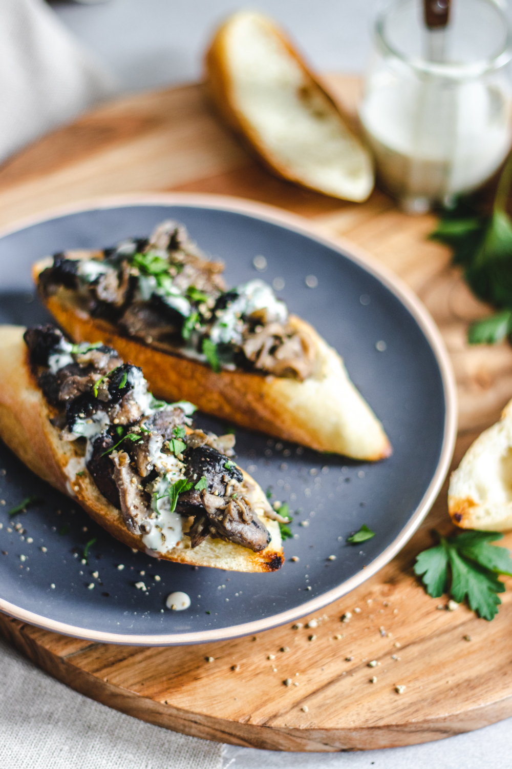 Miso Mushroom Toast with Tahini Parsley Drizzle
