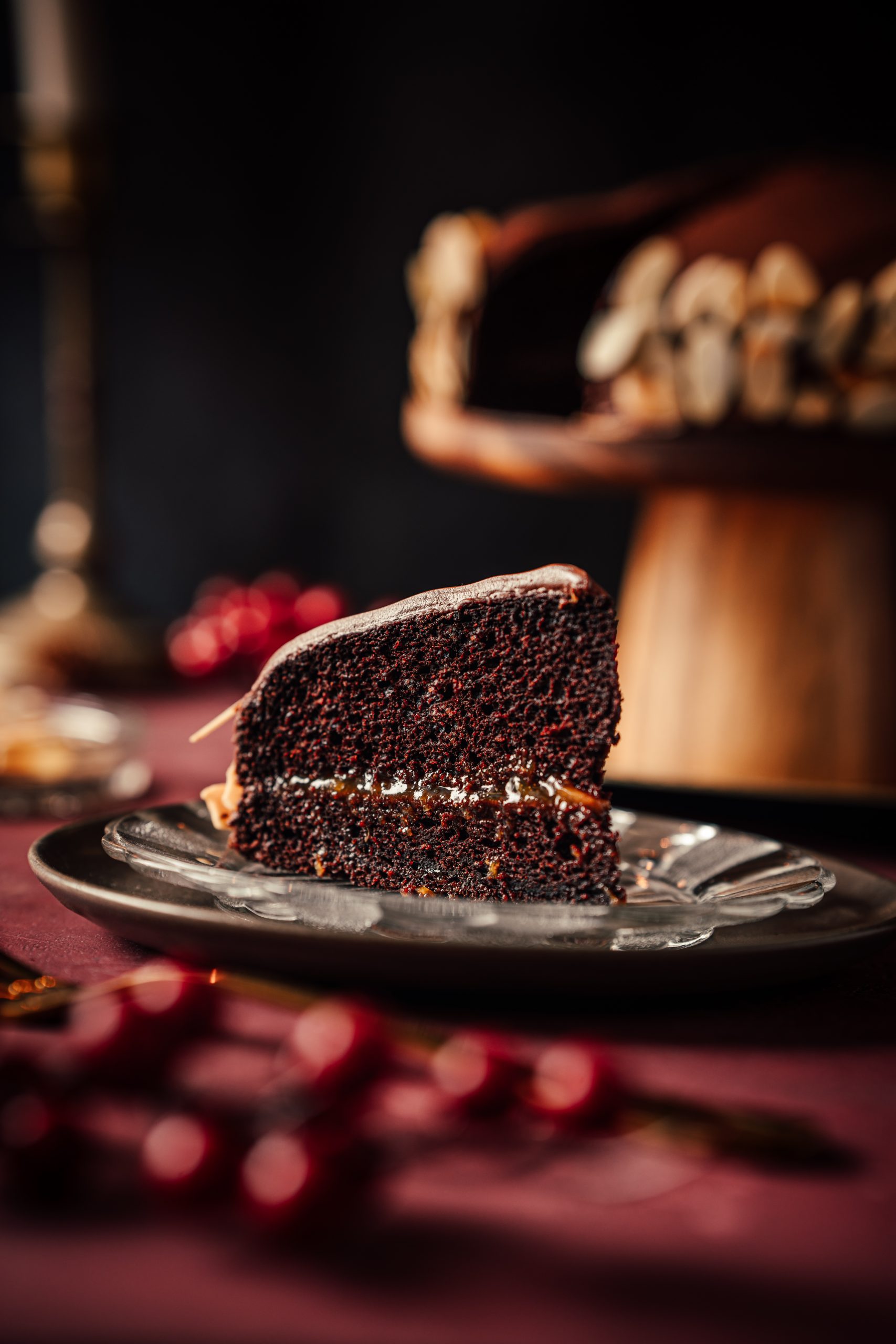 Sachertorte Cake with apricot jam and dark chocolate ganache