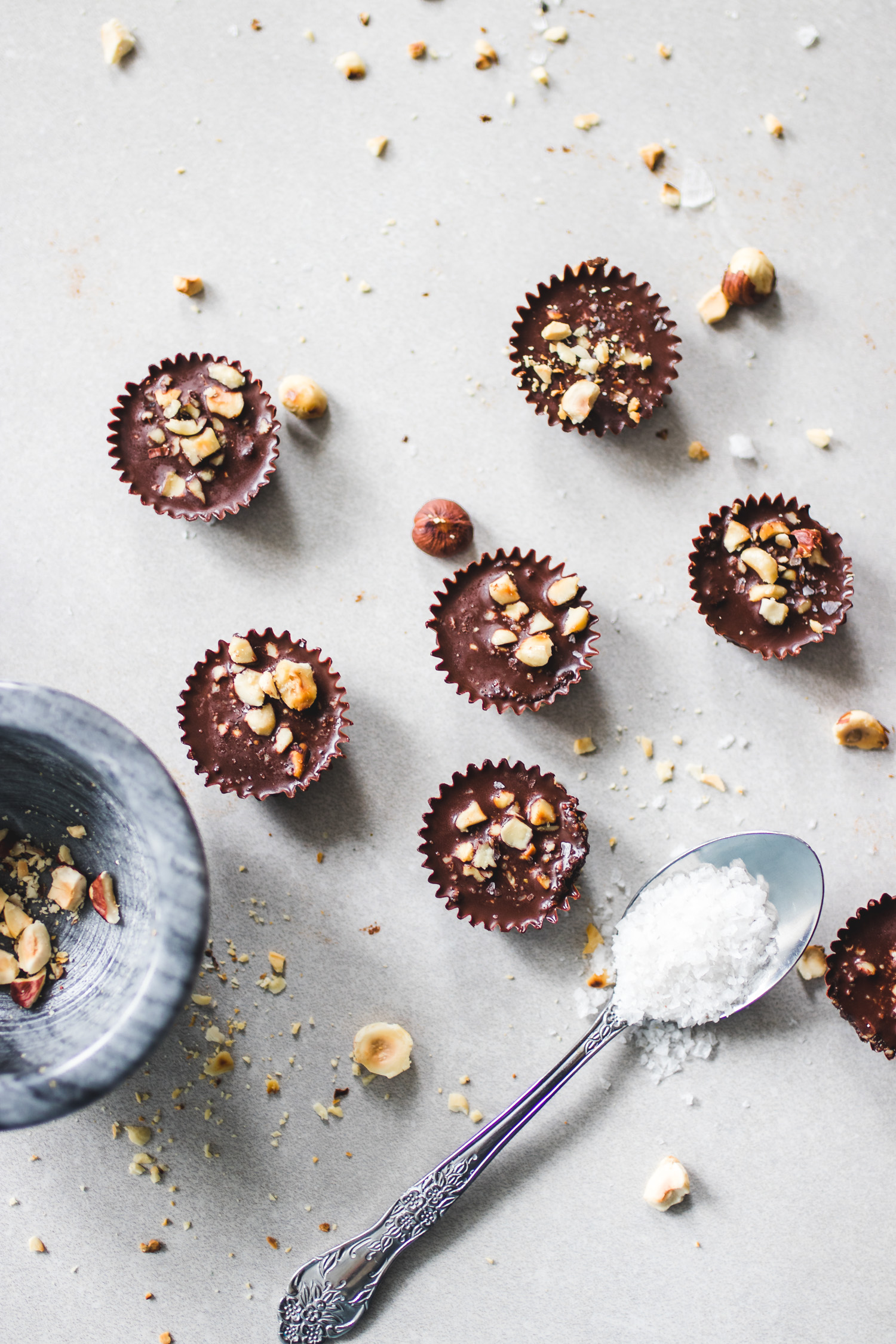 Decadent Chocolate and Hazelnut Cups on a flatlay