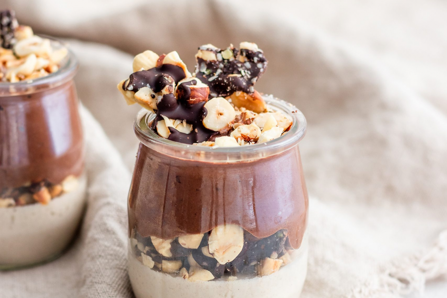 Coconut Panna Cotta with Chocolate Mousse and Hazelnut Crunch