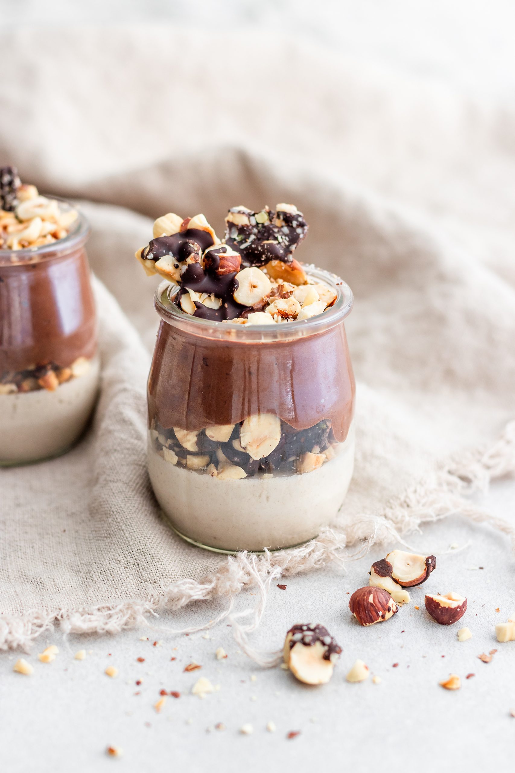 Coconut Panna Cotta with Chocolate Mousse and Hazelnut Crunch