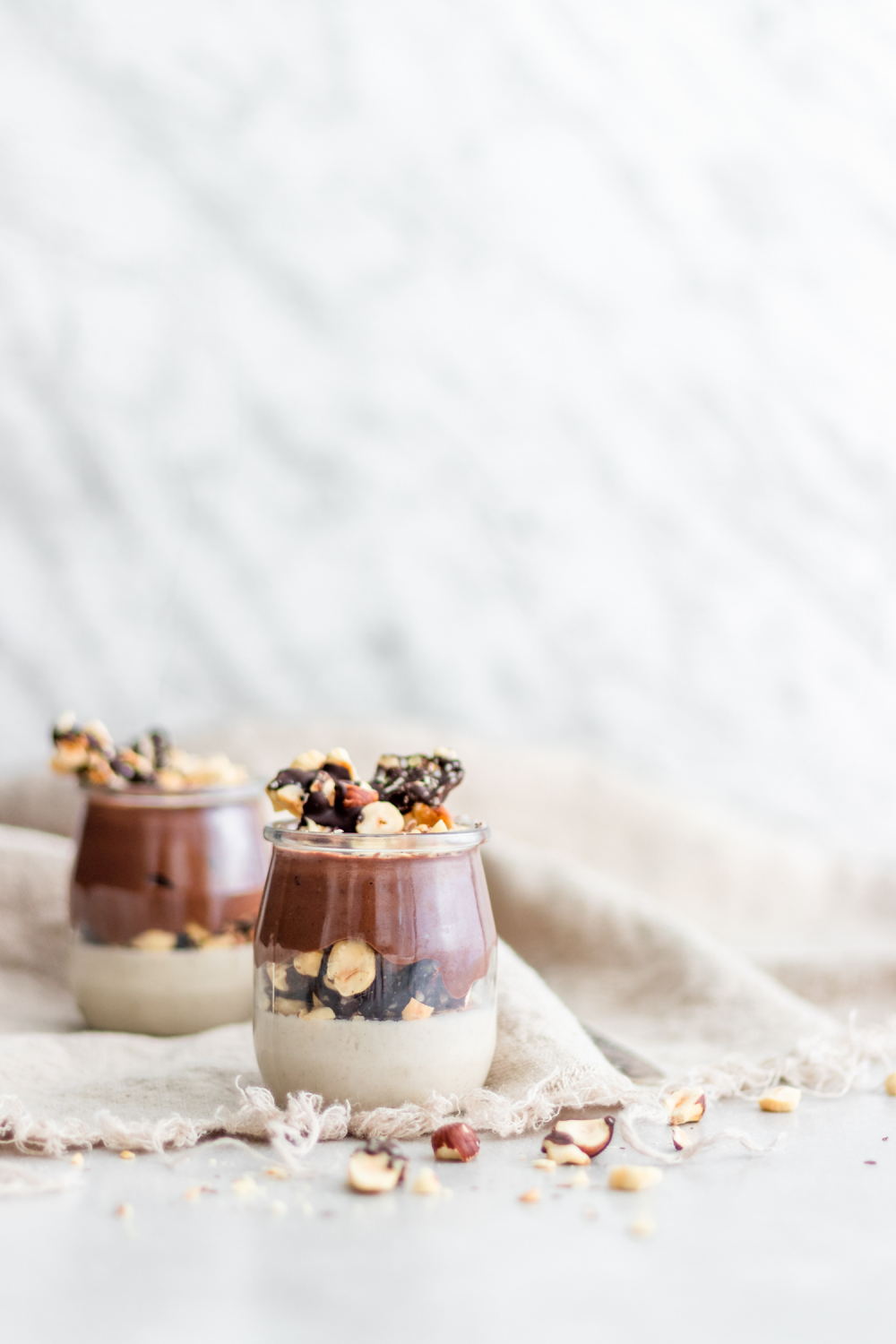 Coconut Panna Cotta with Chocolate Mousse and Hazelnut Crunch