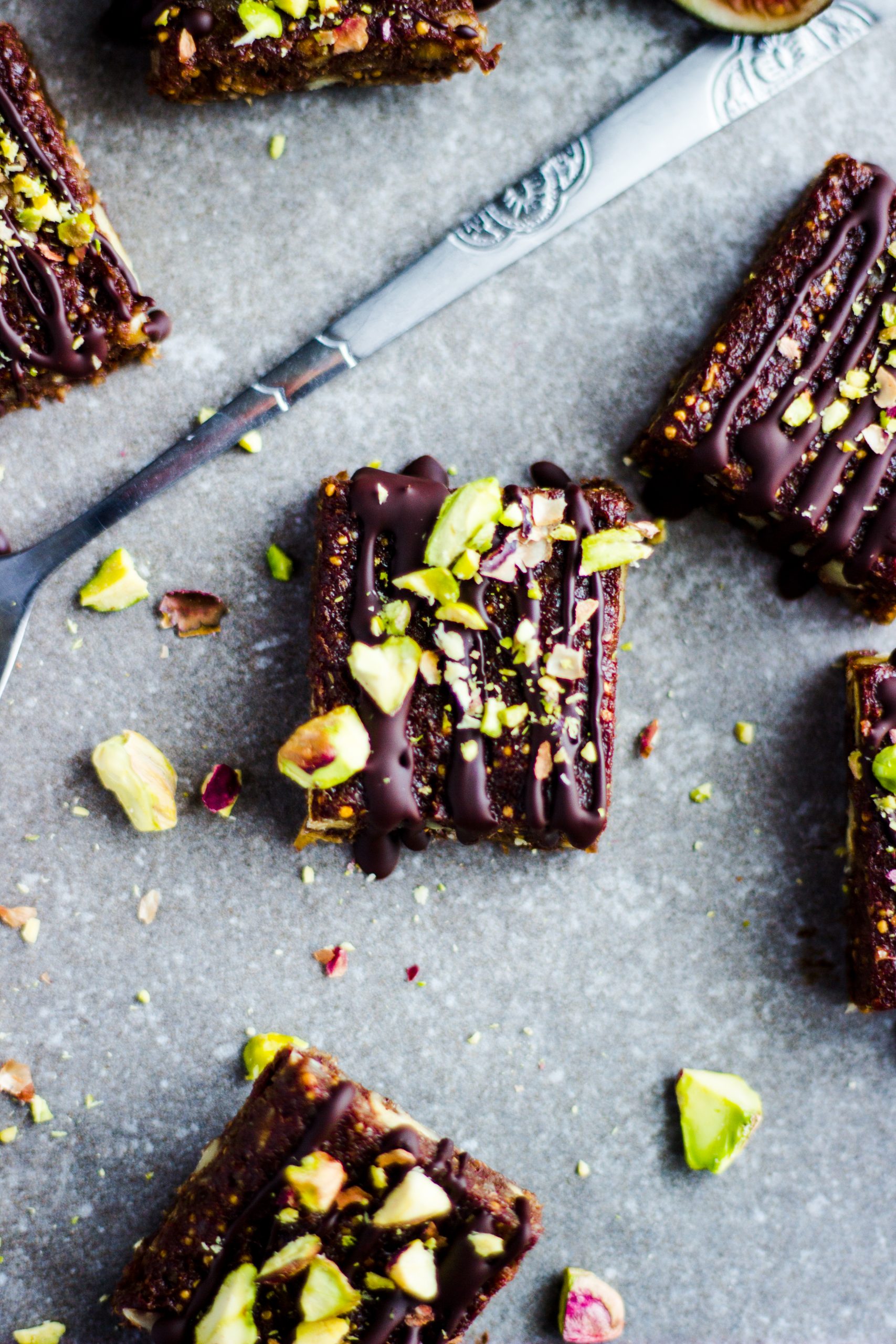 Overhead of Raw Fig and Walnut Brownies