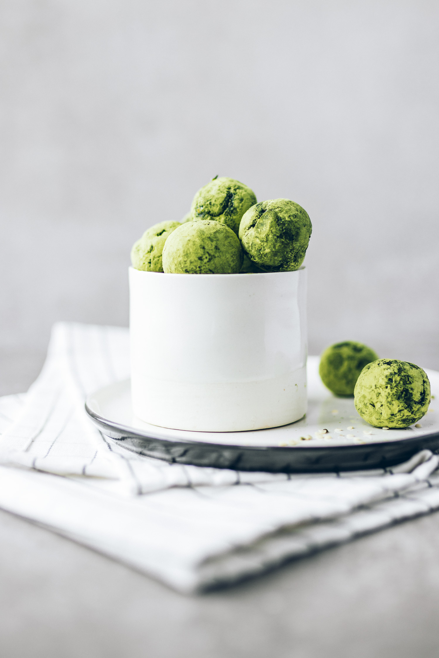 Spirulina Hemp and Coconut Bliss Balls in a jar