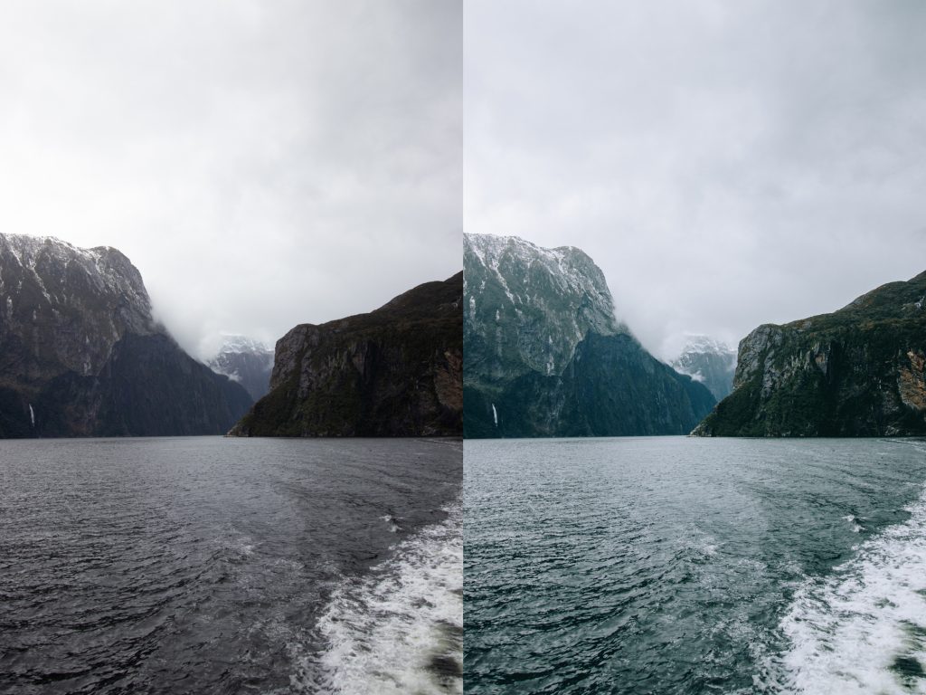 Lightroom Presets Nature Photography New Zealand Milford Sound Foggy Mountains