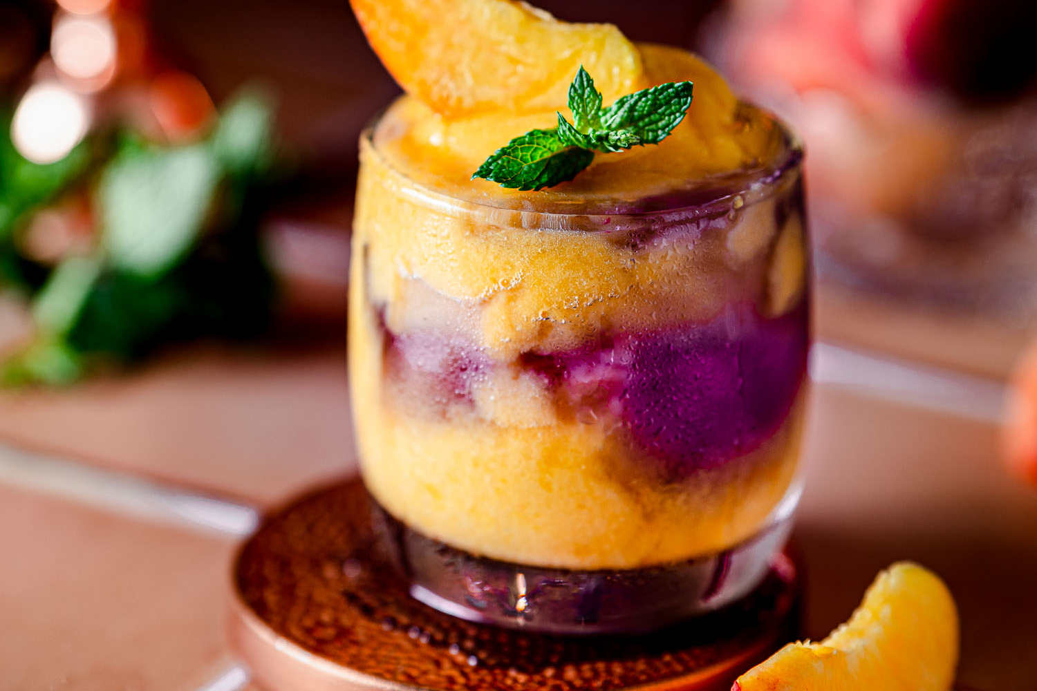 Frozen Peach and Gin Cocktail made with Empress Gin