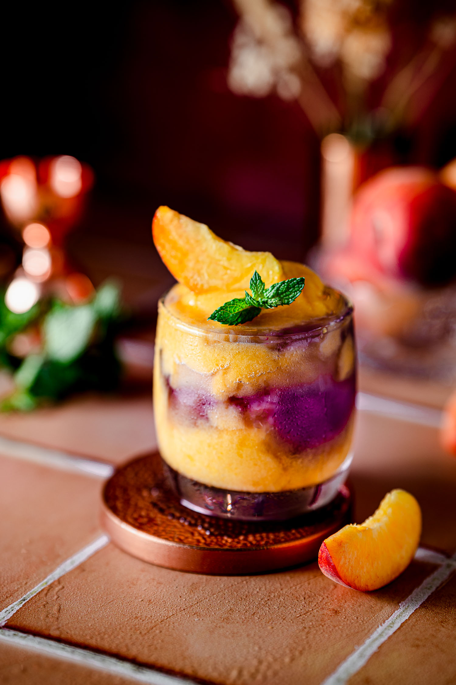 Frozen Peach and Gin Cocktail made with Empress Gin