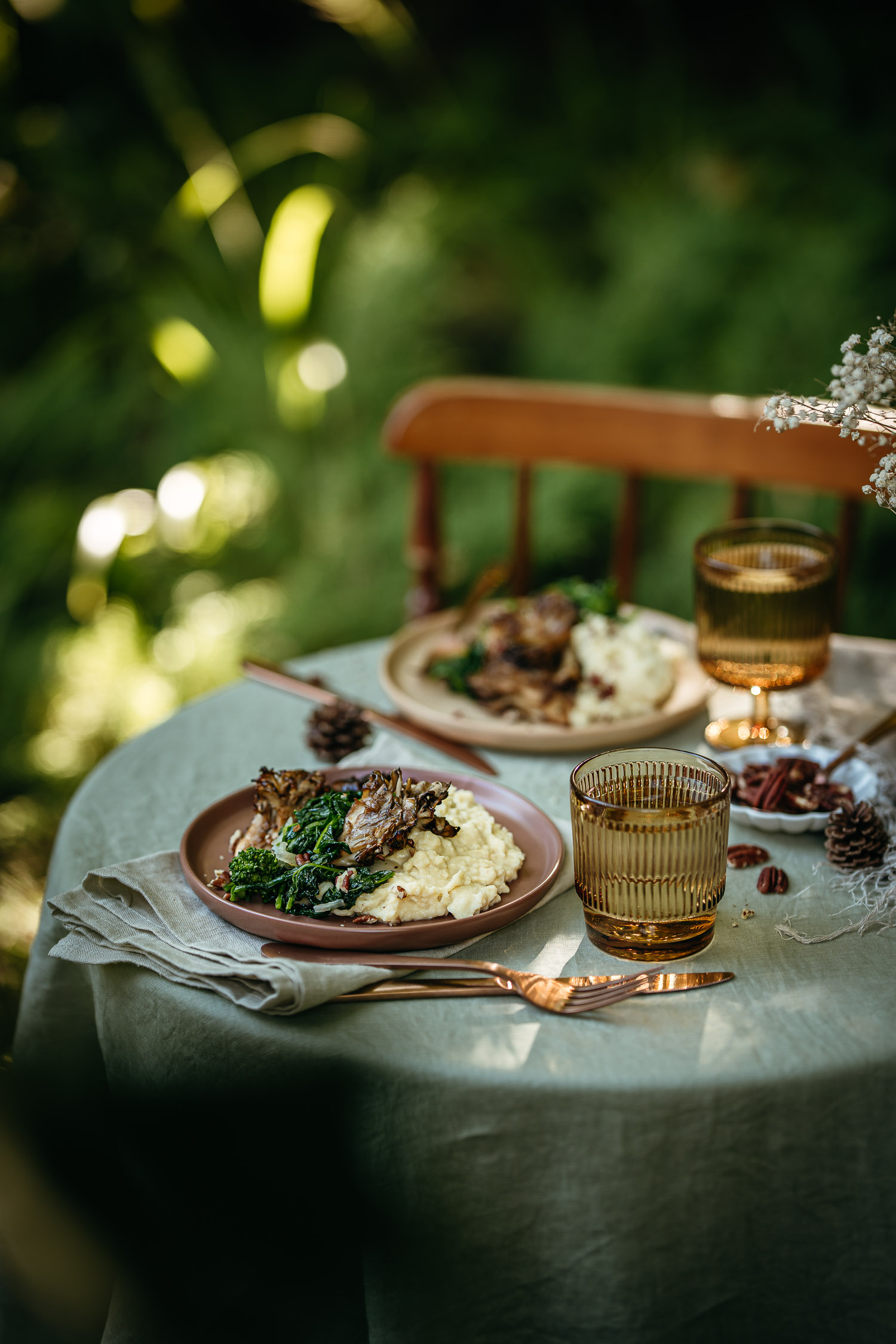 Maple Roasted Maitake Mushrooms with Butter Miso Mashed Potatoes