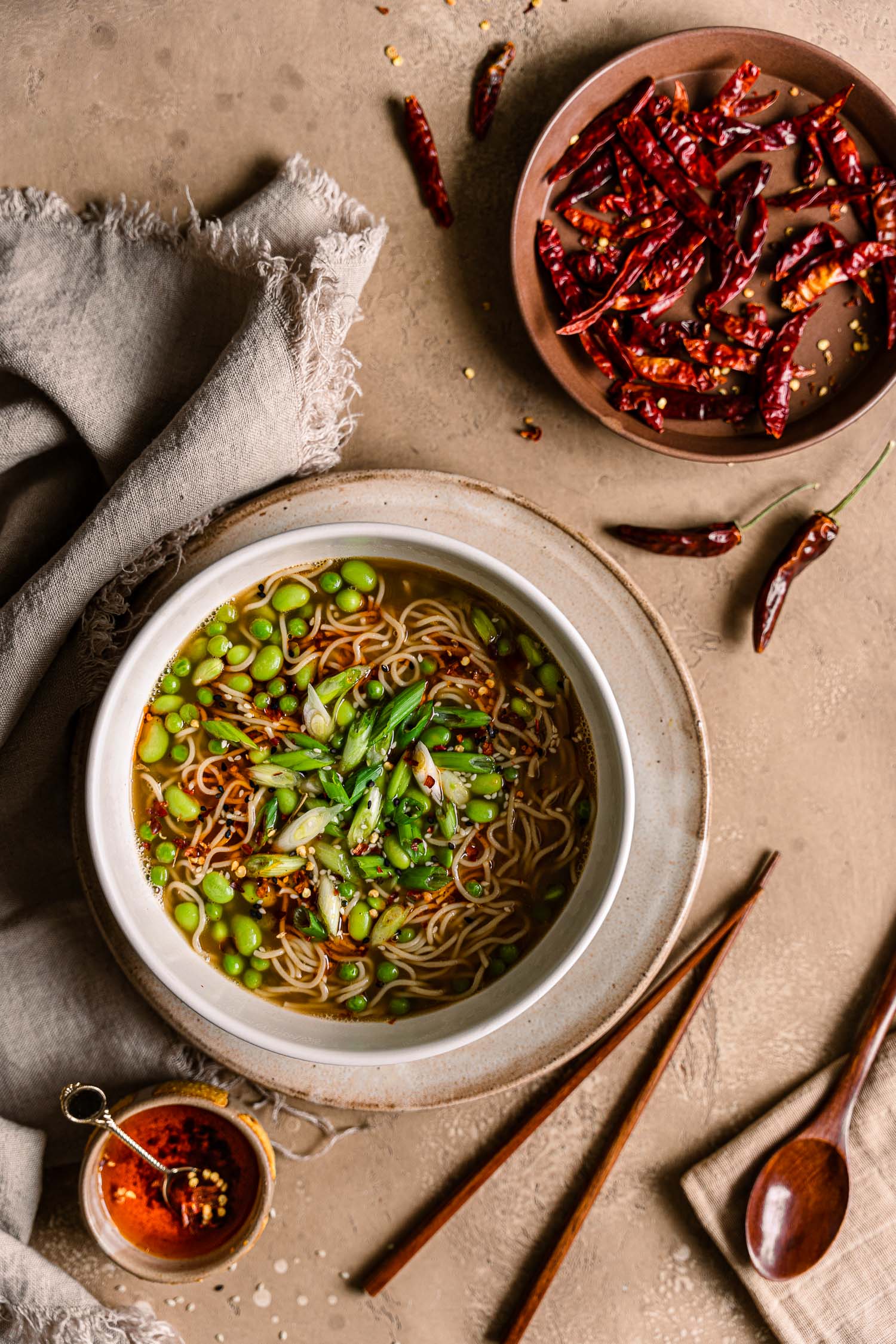 Overhead of One Pot Green Ramen for One