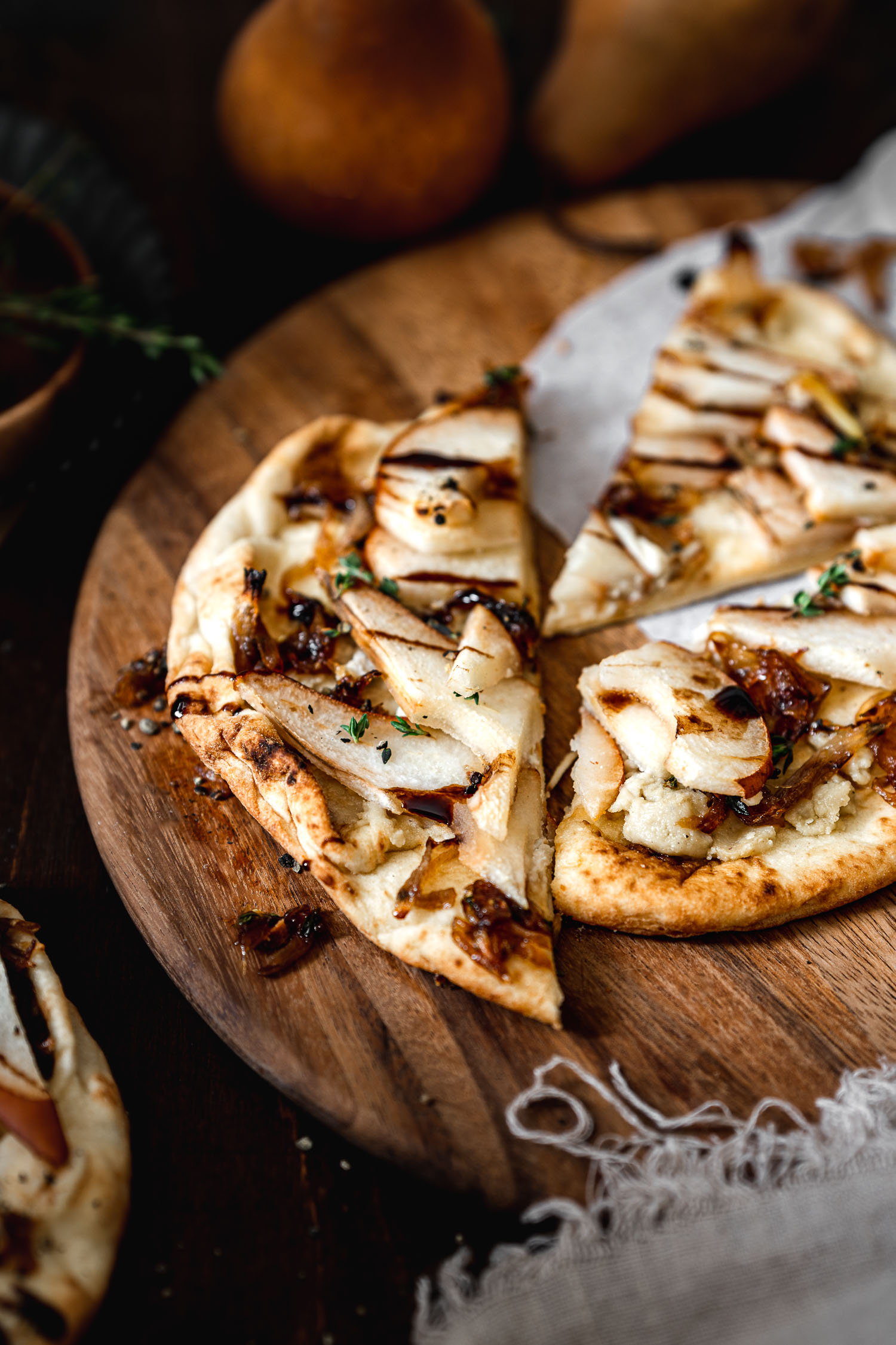 Pear and Caramelized Shallots Flatbreads, sliced