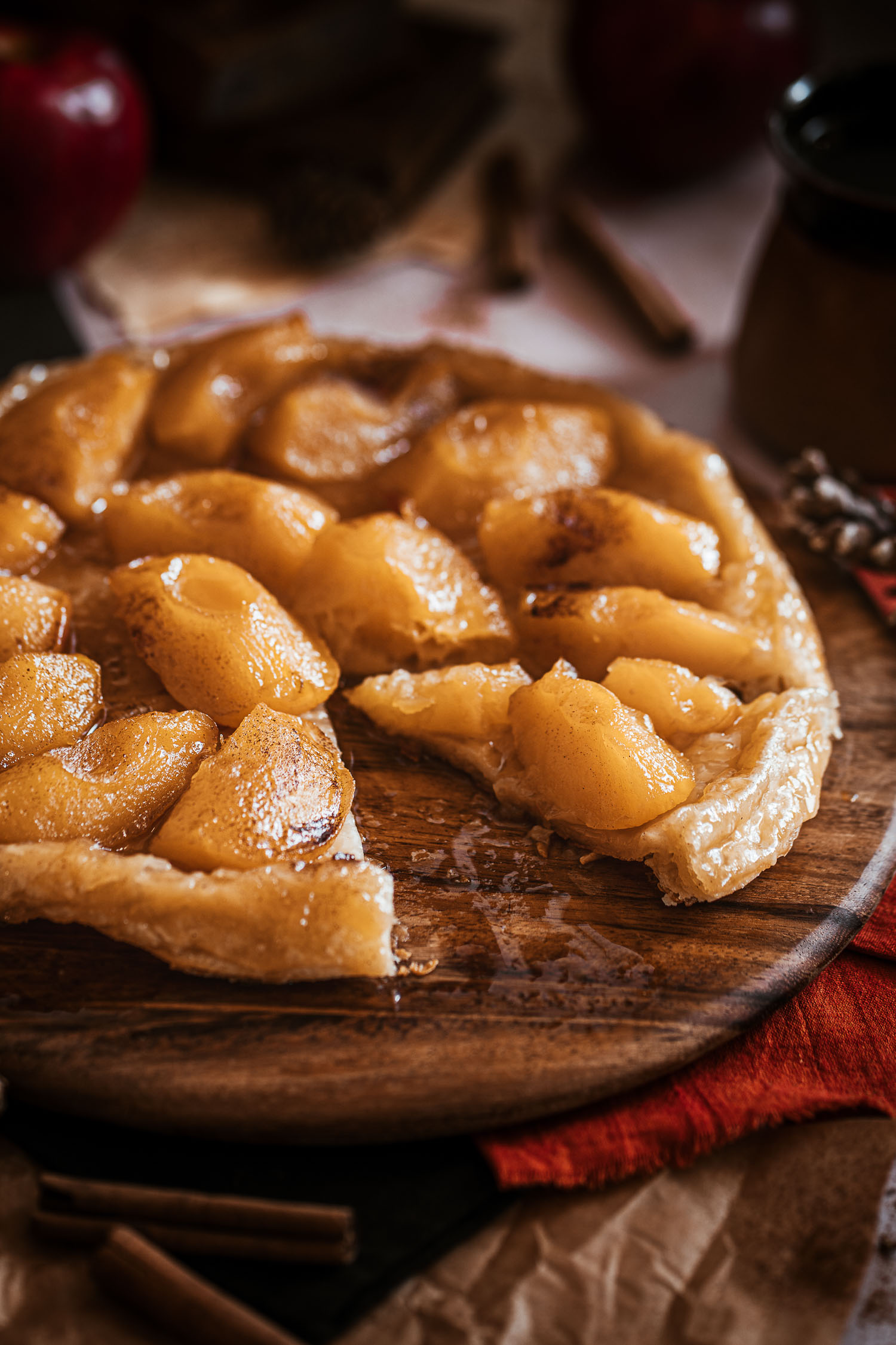 Autumn Glory Tart Tatin with slice taken out.