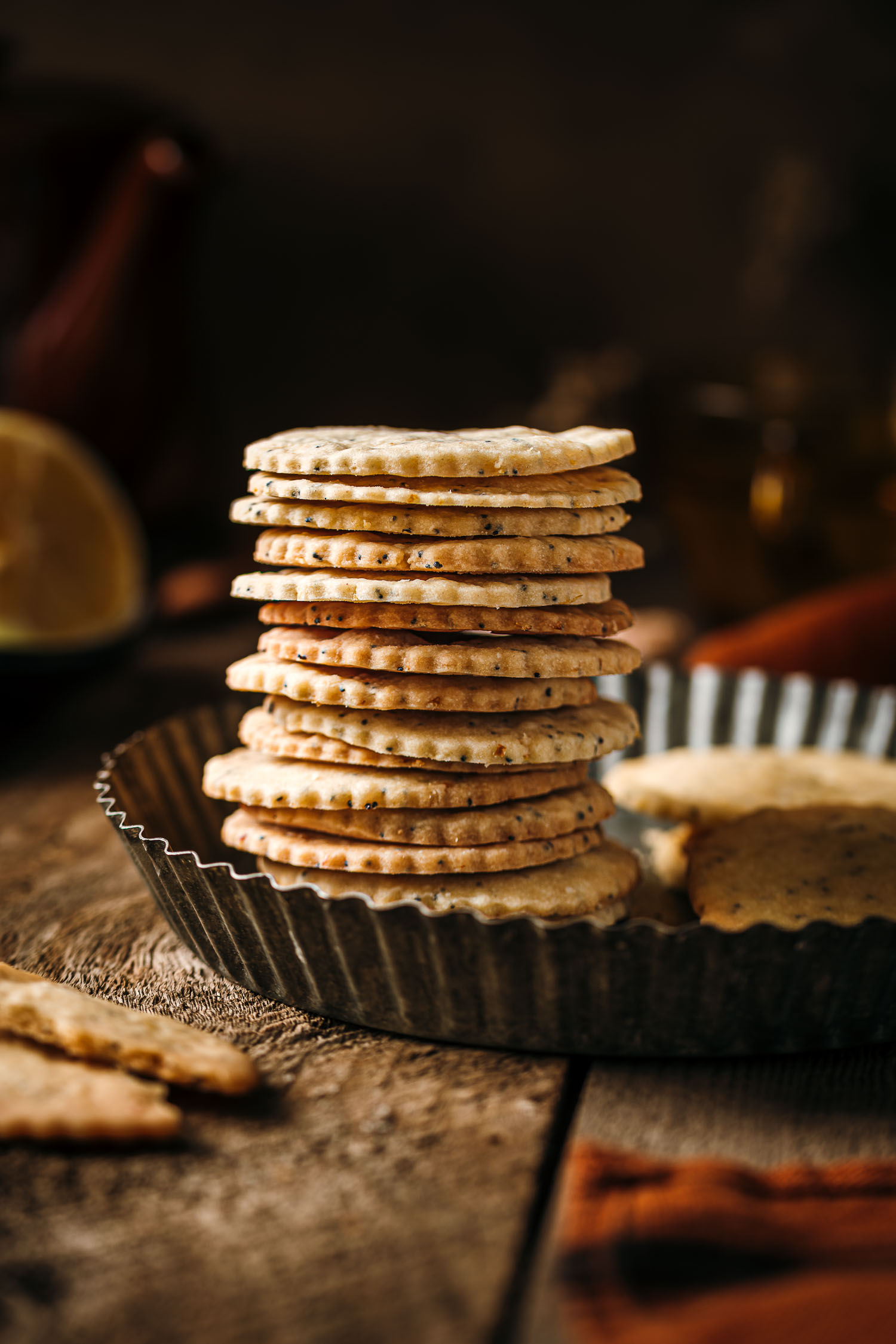 Stacked Lemon Poppy Seeds Shortbread Cookies