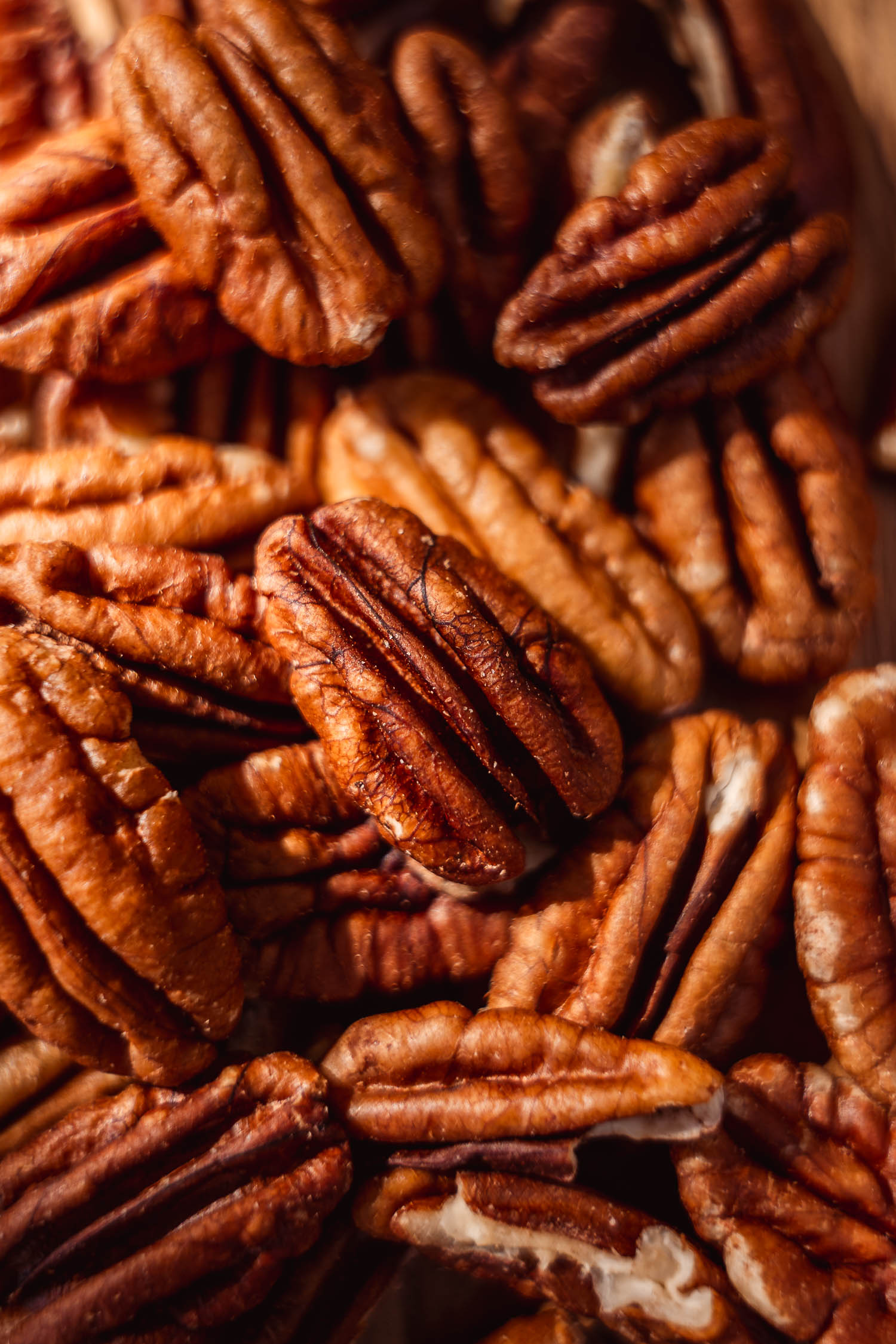 Closeup of roasted pecans