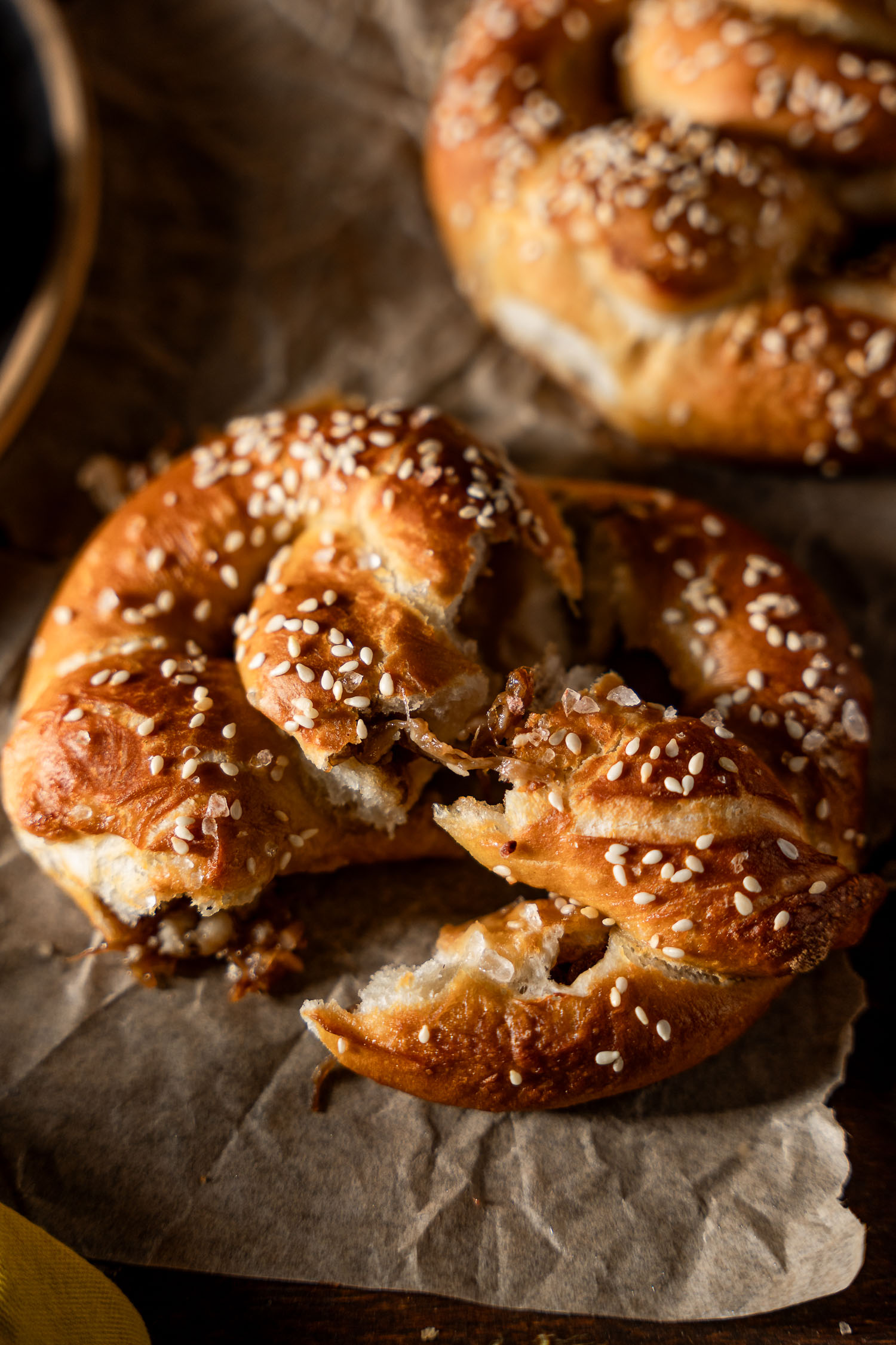 Vegan Caramelized Shallots and Feta Stuffed Pretzels