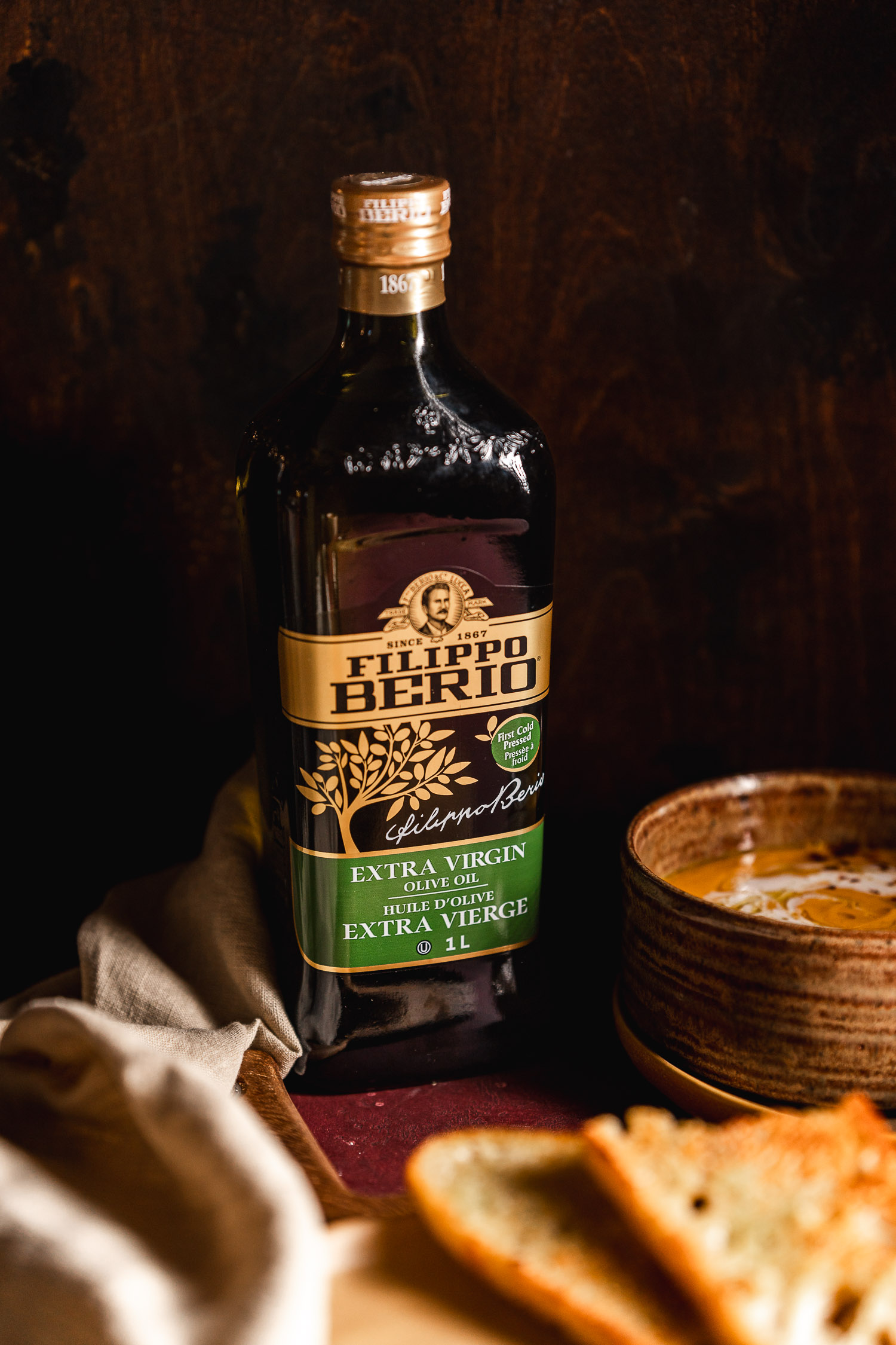 Bottle of Filippo Berio Extra Virgin oil